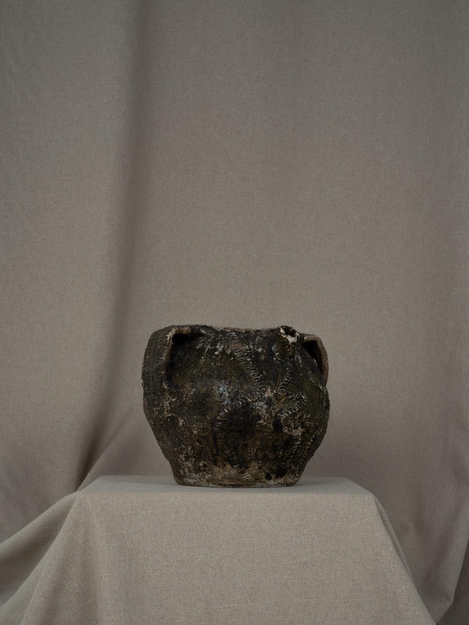 20th Century Large green heavily textured vessel For Sale