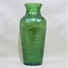 Loetz  Large Green Iridescent Threaded Art Glass Vase
