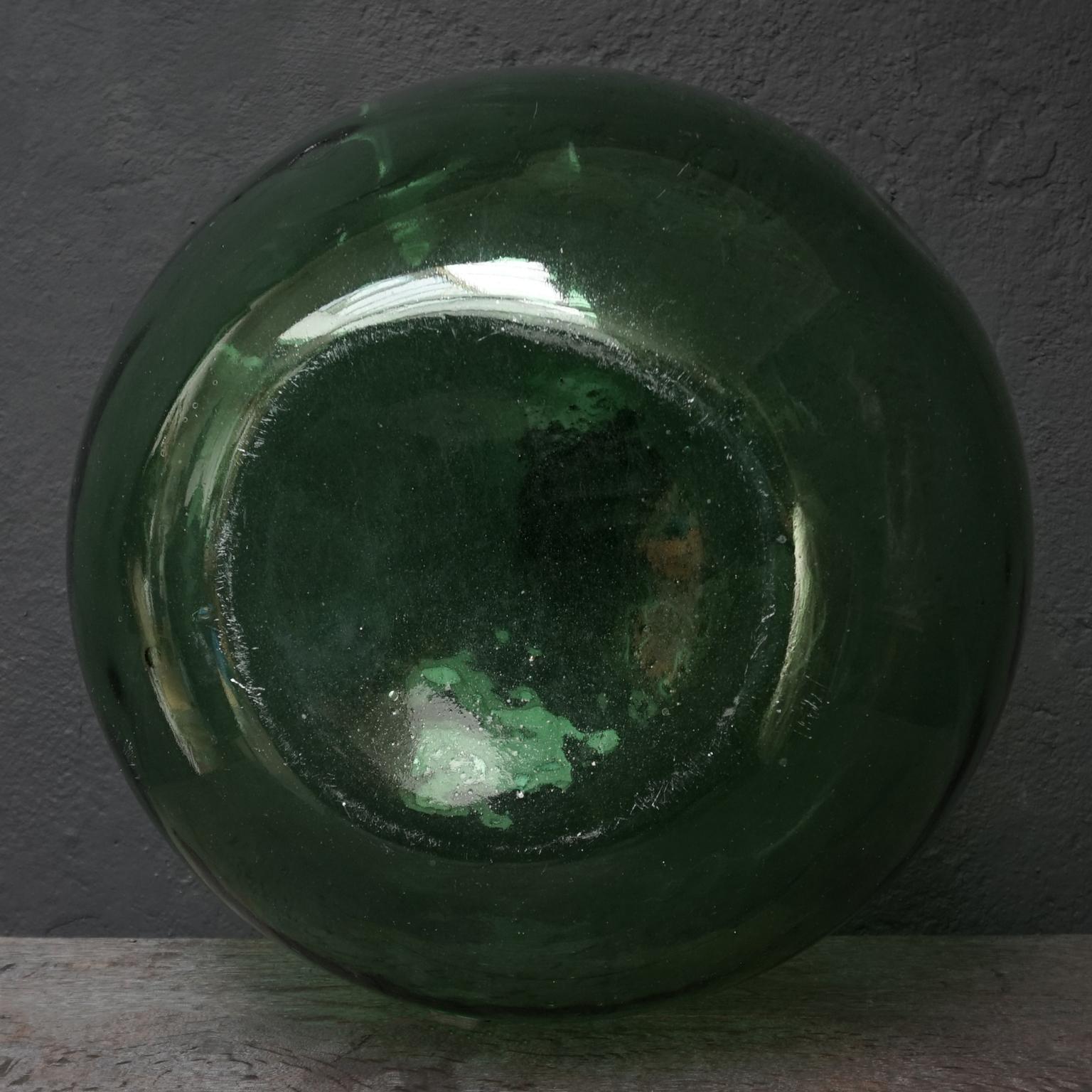 Large Green Italian 19th Century Demi John Hand Blown Glass Bottle with 'dent'  5