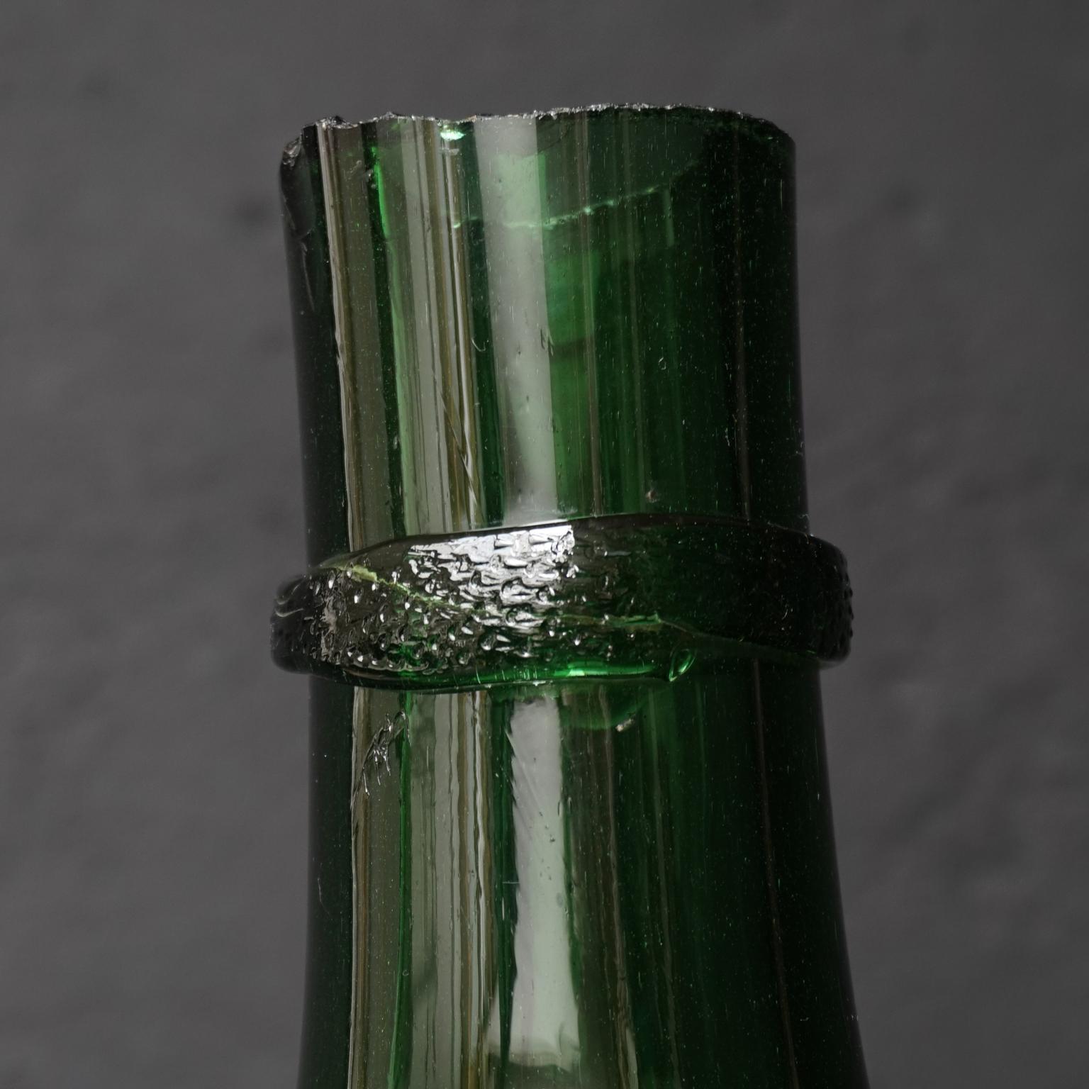 Large Green Italian 19th Century Demi John Hand Blown Glass Bottle with 'dent'  1