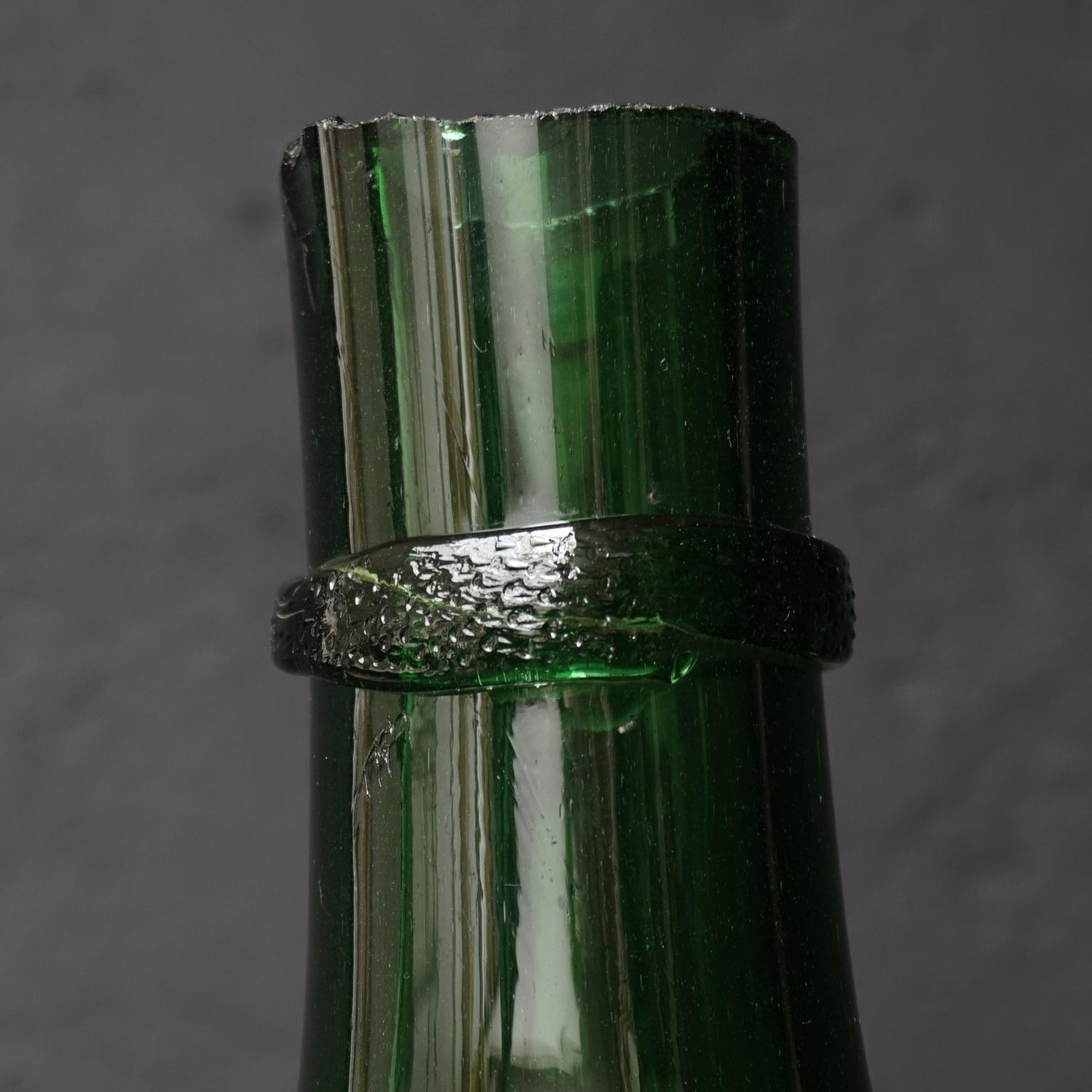 Large Green Italian 19th Century Demi John Hand Blown Glass Bottle with 'dent' 1