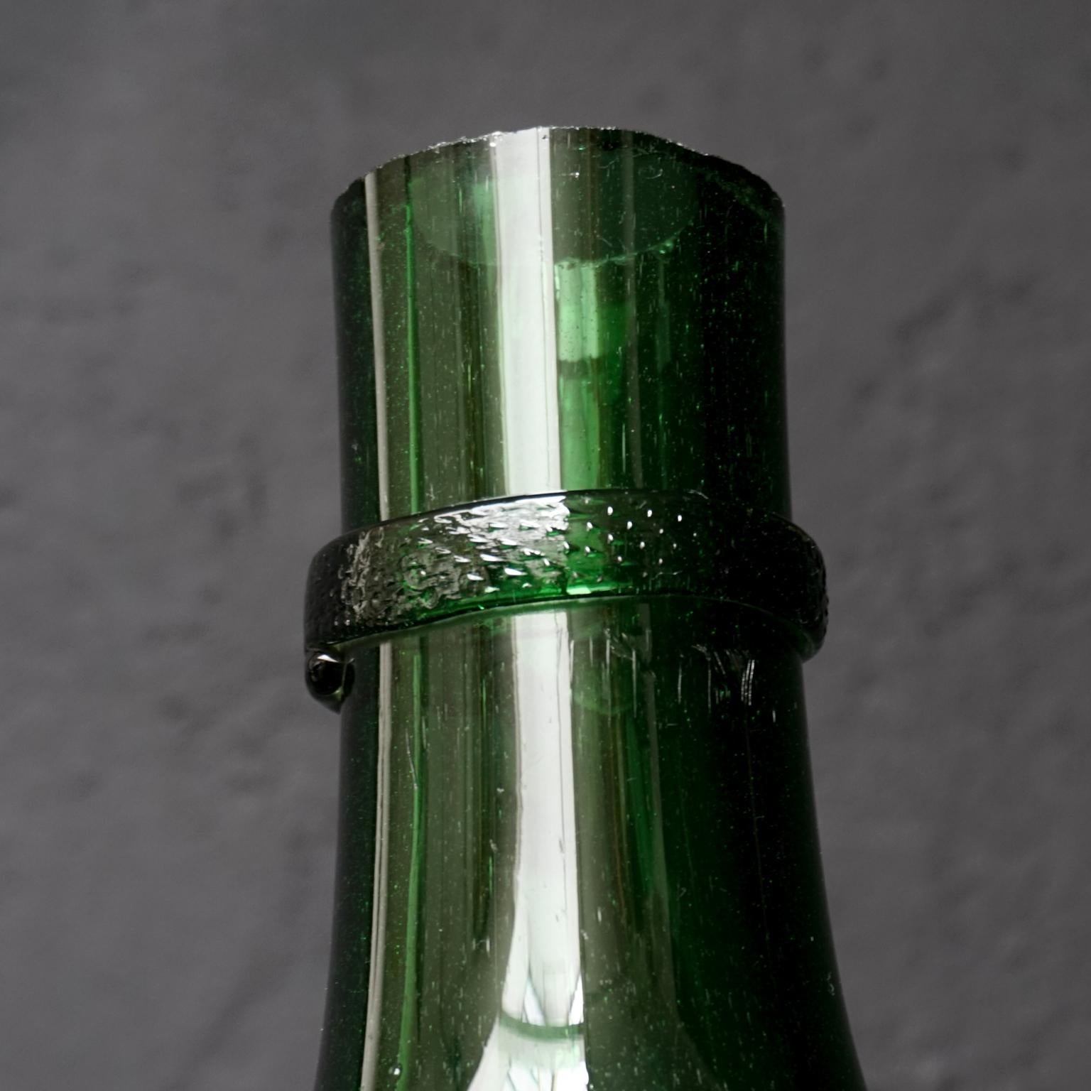 Large Green Italian 19th Century Demi John Hand Blown Glass Bottle with 'dent'  2