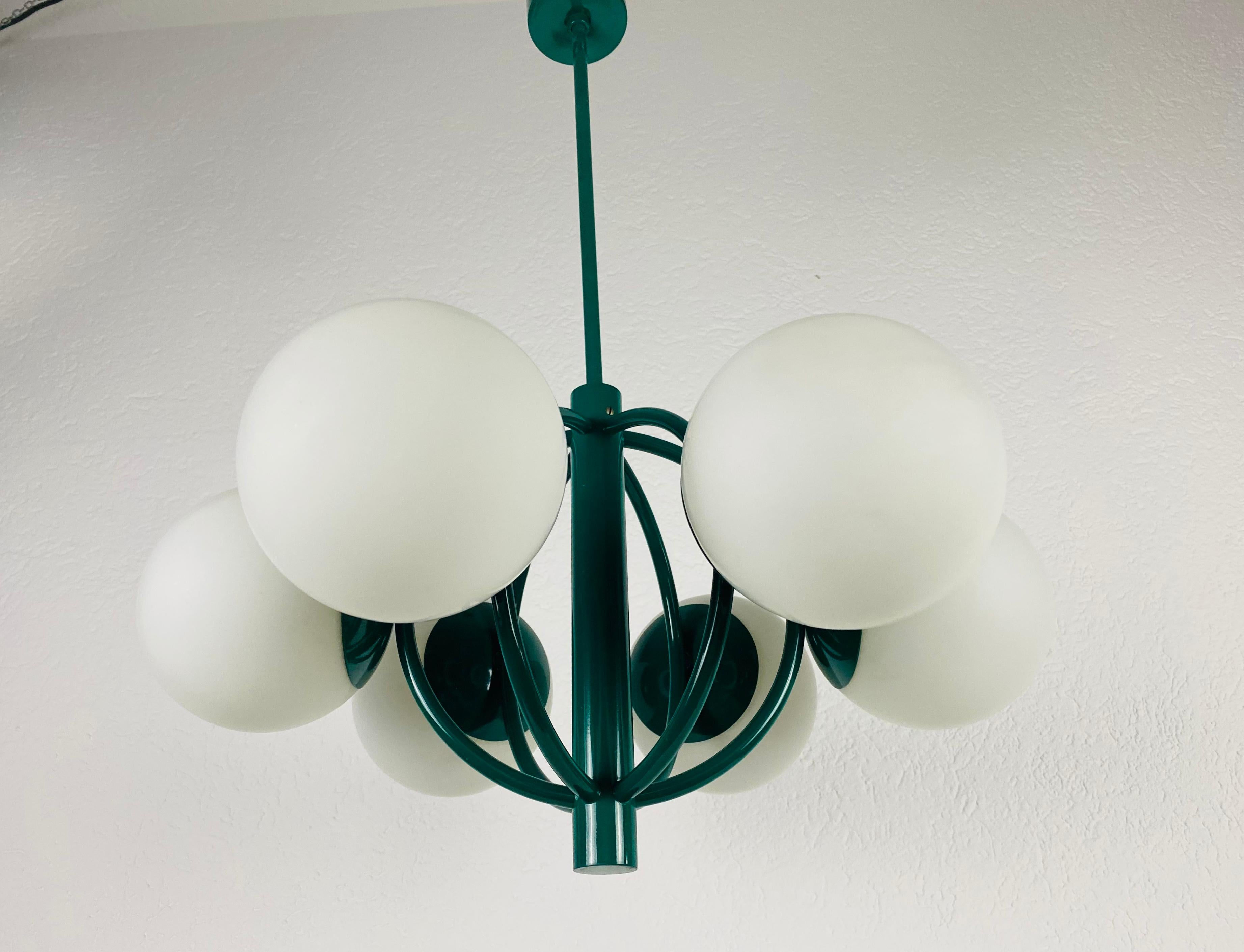 Mid-Century Modern Large Green Kaiser Midcentury 6-Arm Space Age Chandelier, 1960s, Germany