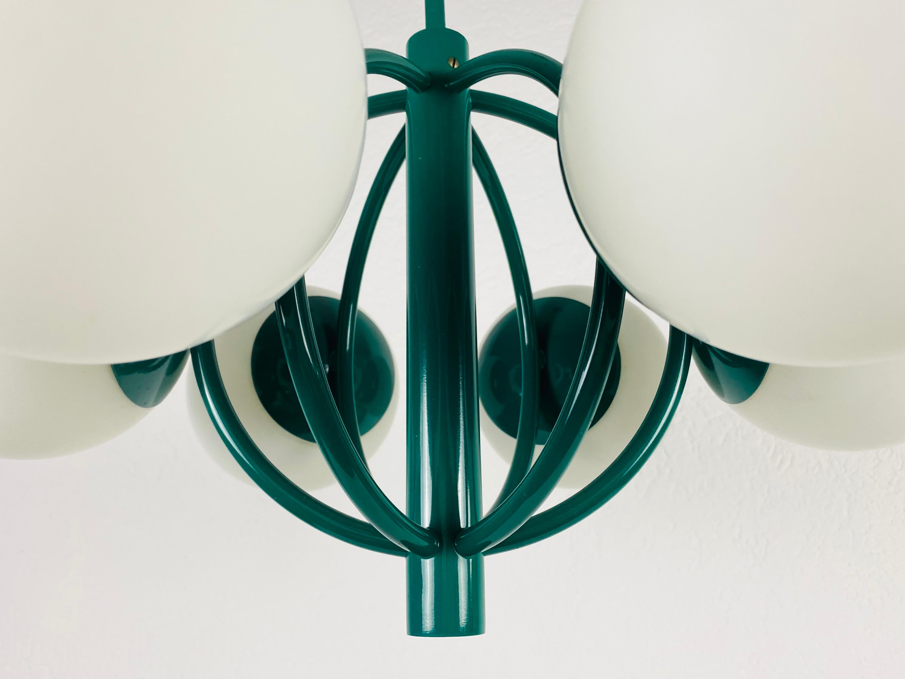 Metal Large Green Kaiser Midcentury 6-Arm Space Age Chandelier, 1960s, Germany