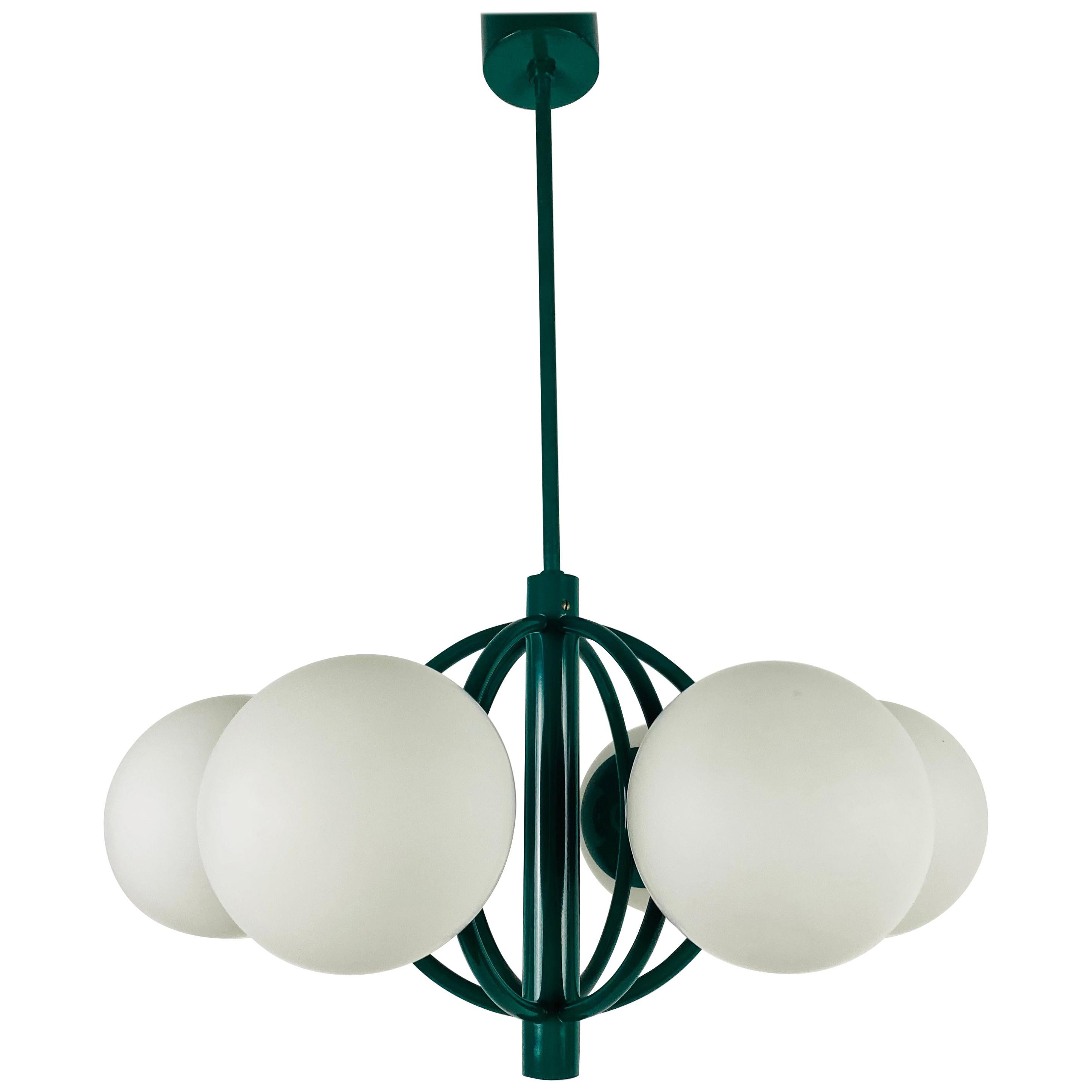 Large Green Kaiser Midcentury 6-Arm Space Age Chandelier, 1960s, Germany