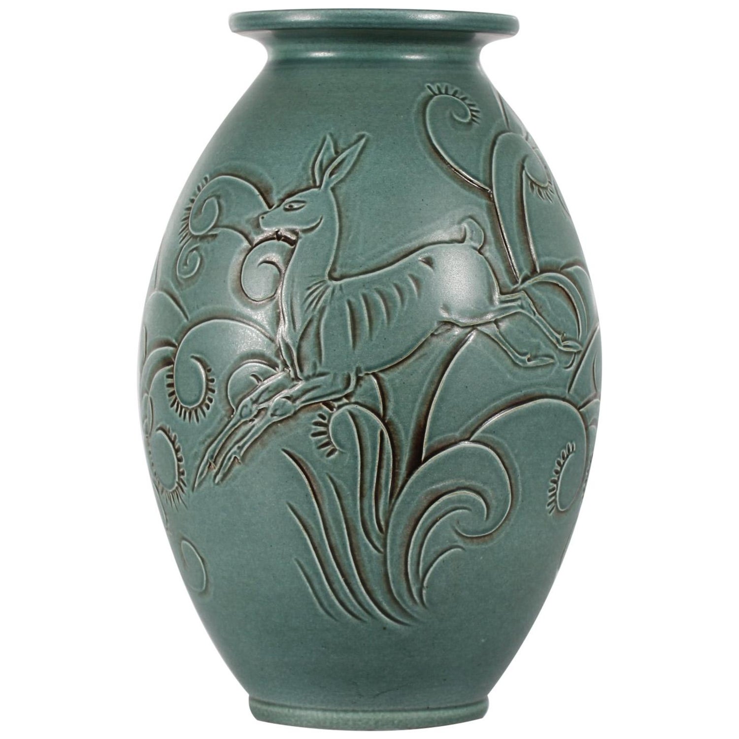 Large Green Knabstrup Floor Vase by Danish Aksel Sigvald Nielsen from  Midcentury For Sale at 1stDibs