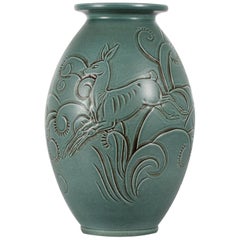 Grand vase de sol vert Knabstrup de Aksel Sigvald Nielsen, danois, du milieu du siècle dernier