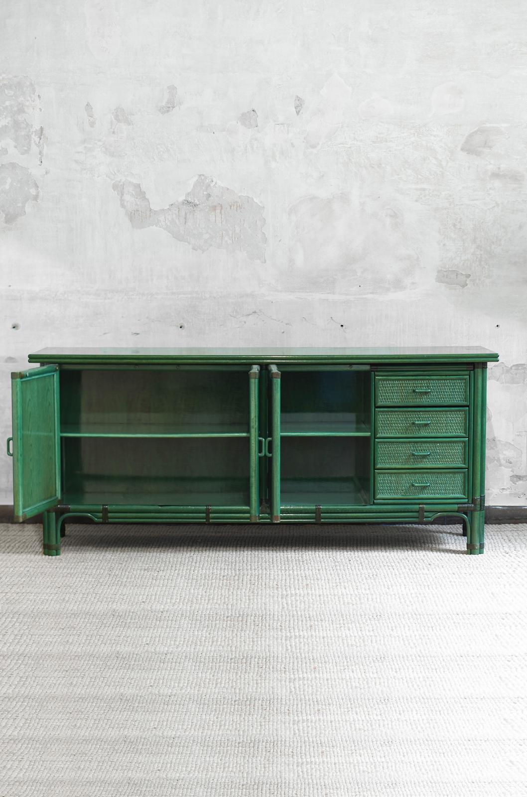 Late 20th Century Large green lacquered sideboard, 1980s For Sale