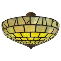 Large Green Leaded Glass Light Fixture