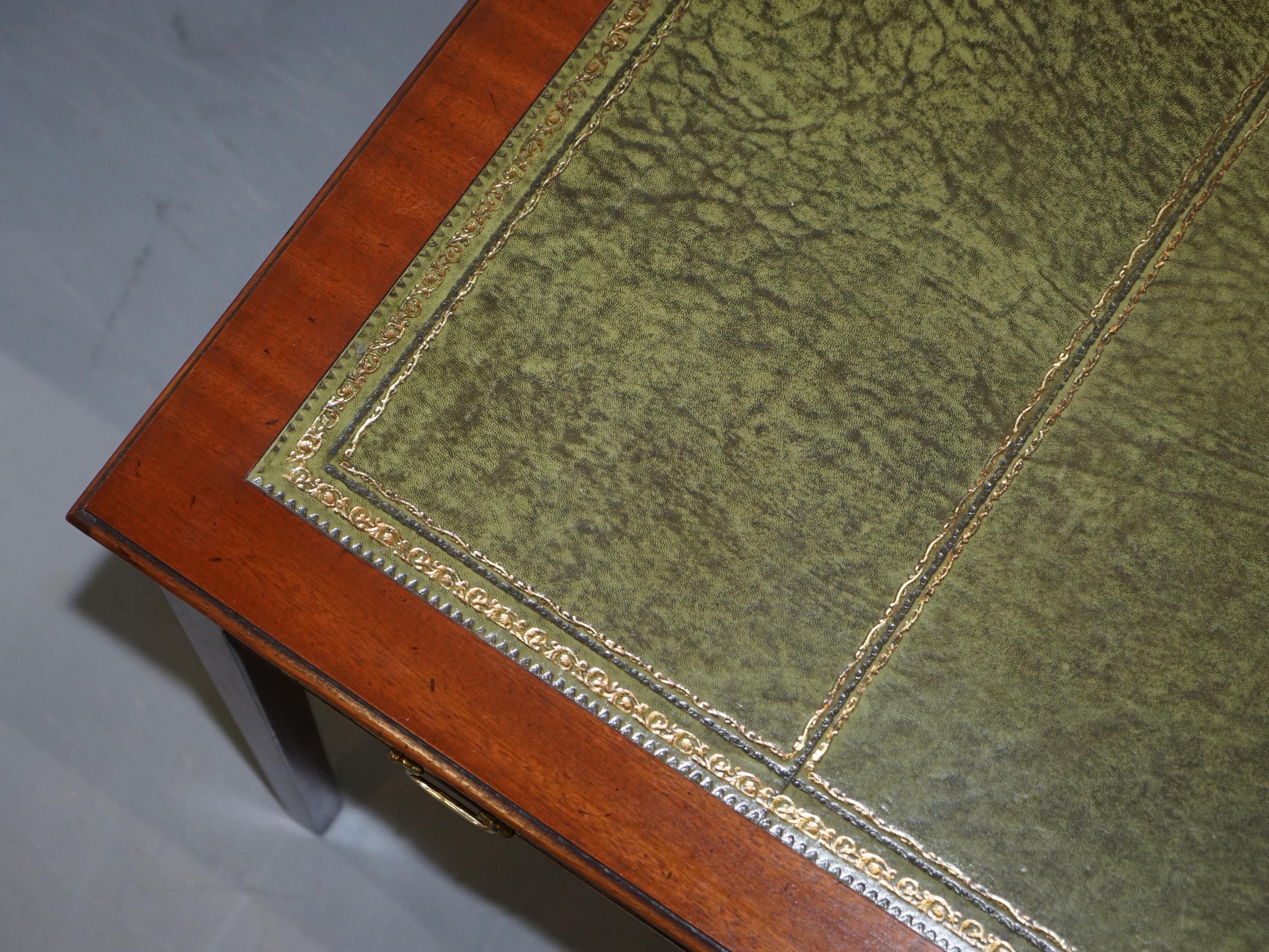 Large Green Leather Top Mahogany Writing Table Desk in the Georgian Manner 1
