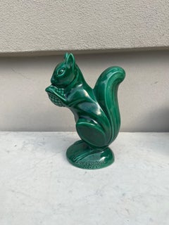 Large Green Majolica Money Bank Squirrel Circa 1950