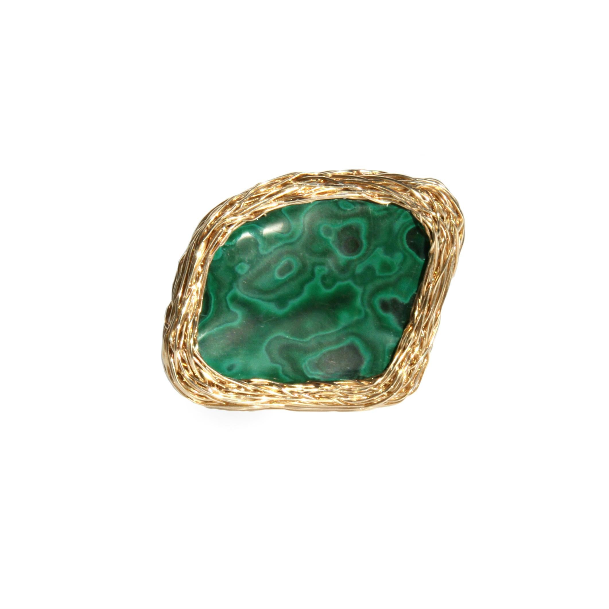 Contemporary Greenest Gold and Malachite Statement Cocktail Ring by Sheila Westera London