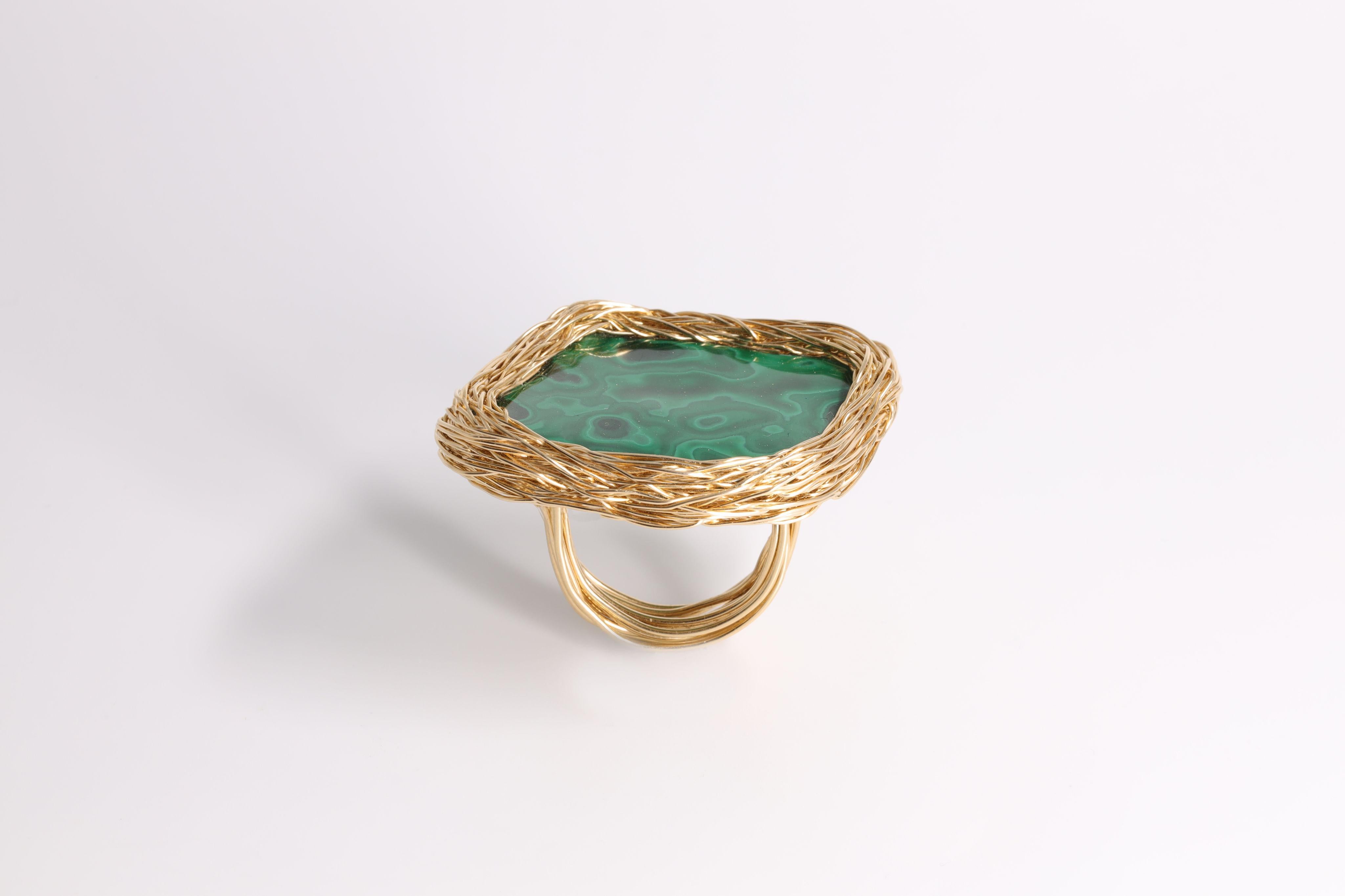 Women's or Men's Greenest Gold and Malachite Statement Cocktail Ring by Sheila Westera London