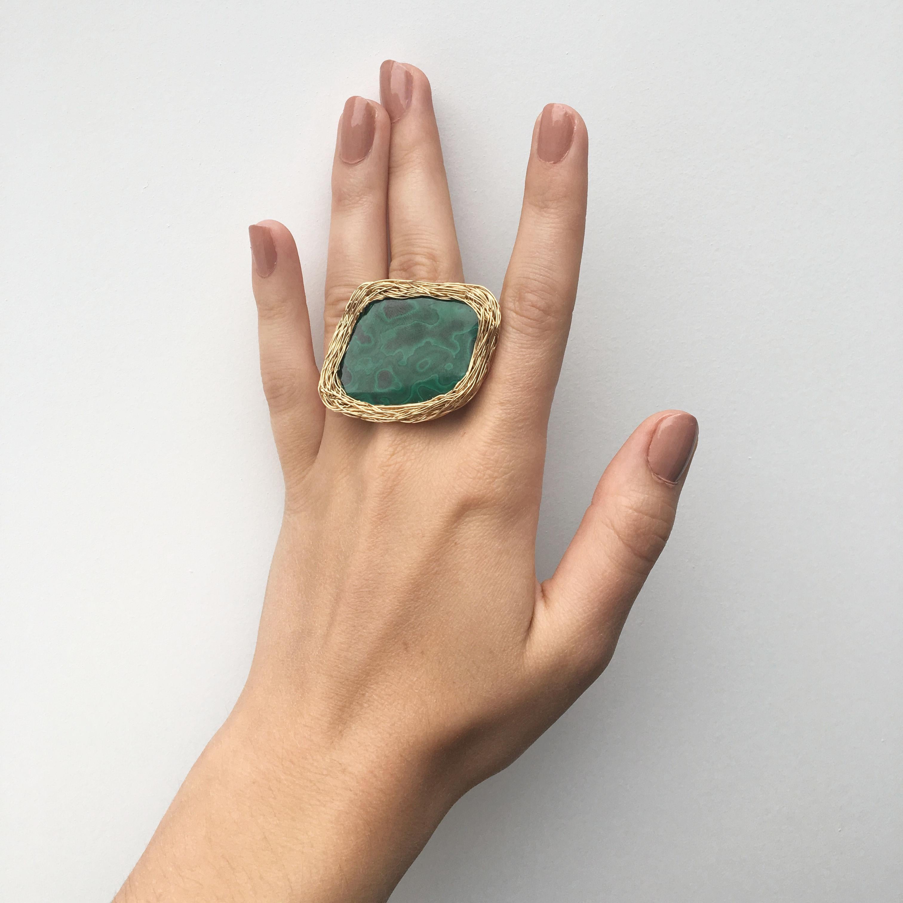 Greenest Gold and Malachite Statement Cocktail Ring by Sheila Westera London 1