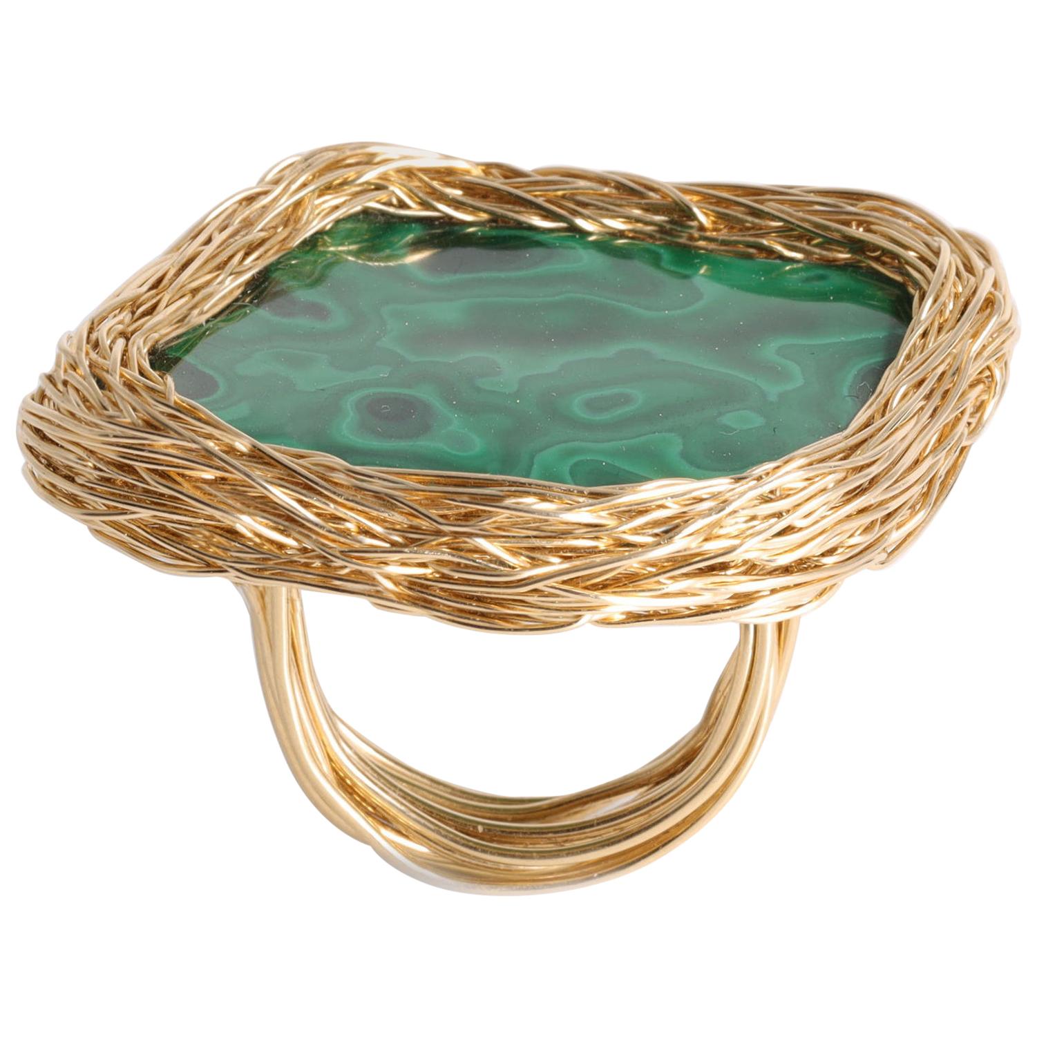 Greenest Gold and Malachite Statement Cocktail Ring by Sheila Westera London