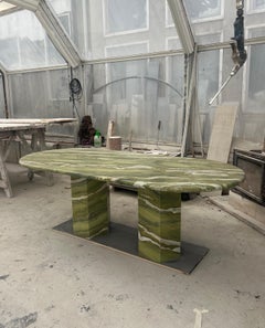Large Green Marble Oval Dining Table by MY HABITAT DESIGN