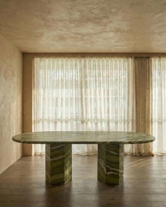 Large Green Marble Oval Dining Table by MY HABITAT DESIGN