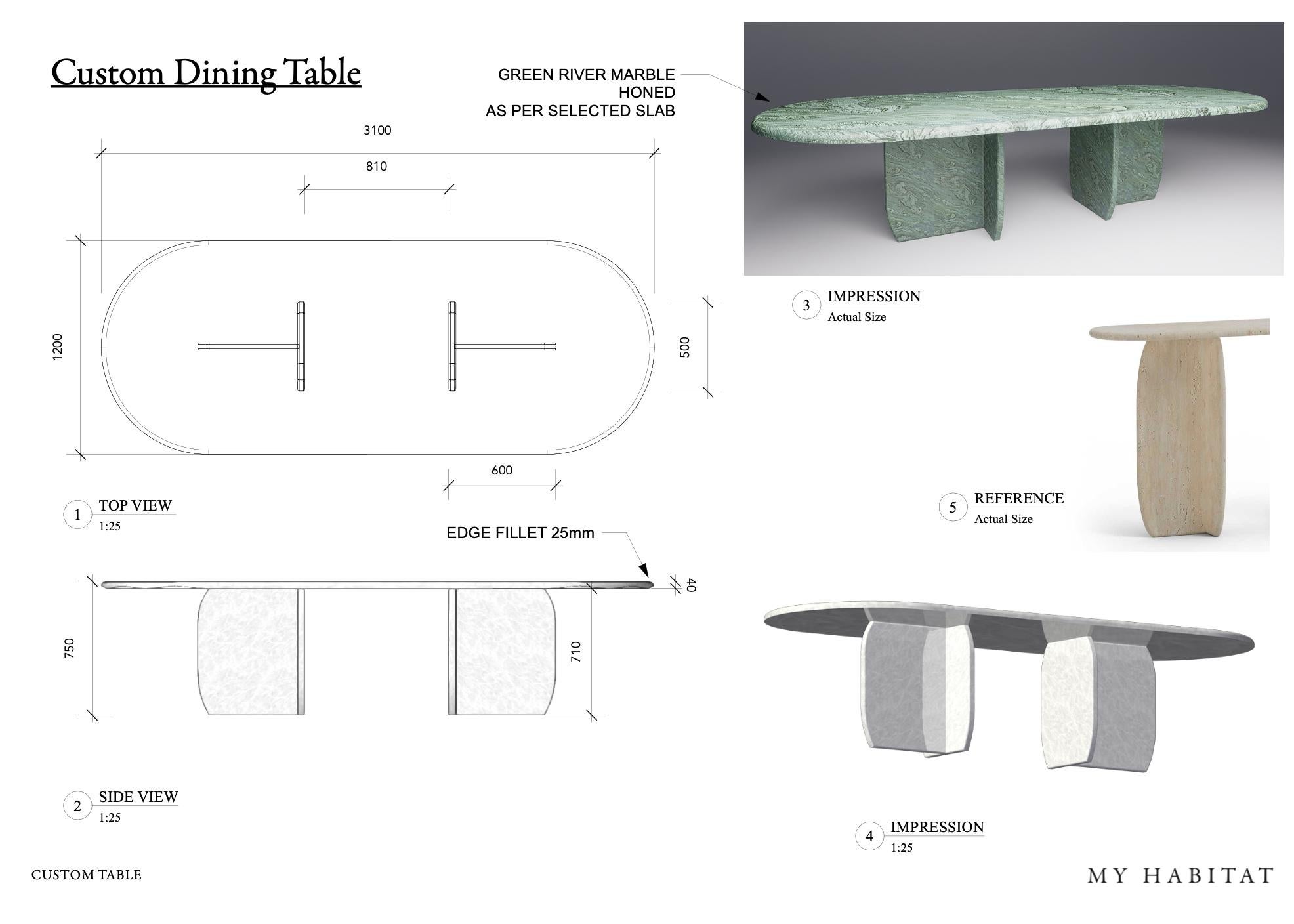 Portugais Grande table à manger ovale en marbre vert par MY HABITAT DESIGN en vente