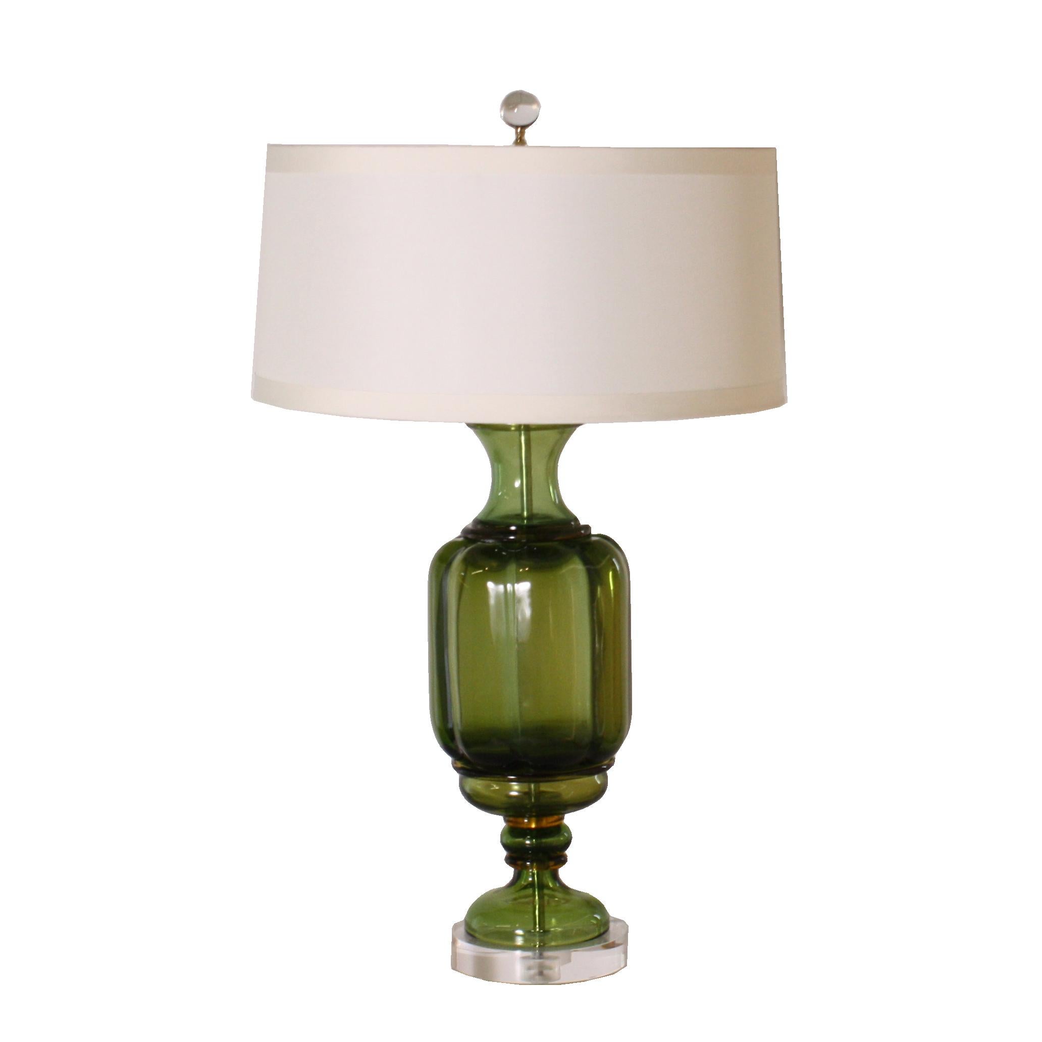 Mid-20th Century Large Green Marbro Glass Lamp, circa 1960 For Sale