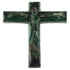 Large Green Mid-Century European Crucifix, 1960s