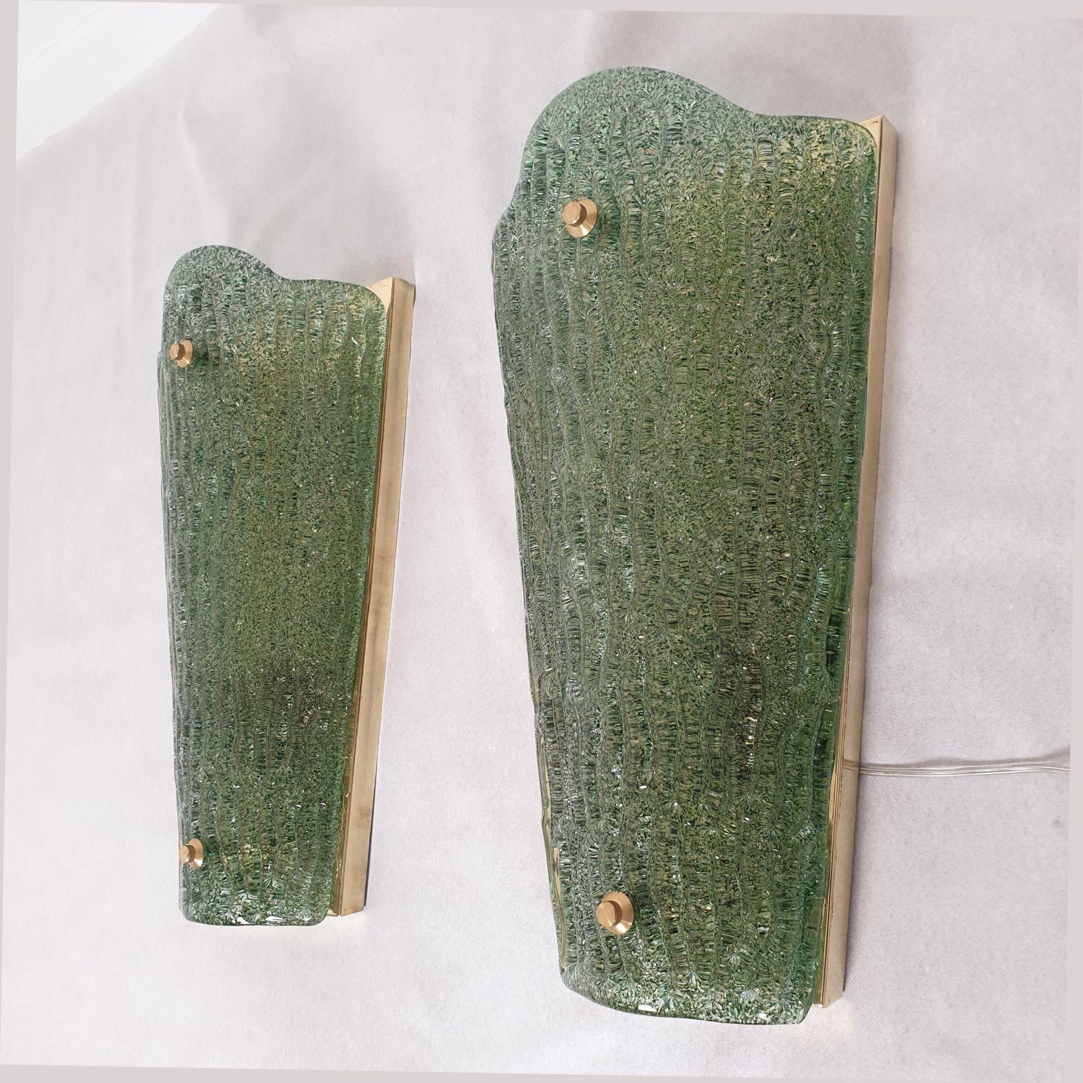 Mid-Century Modern Green Murano and brass sconces, Italy - a pair For Sale