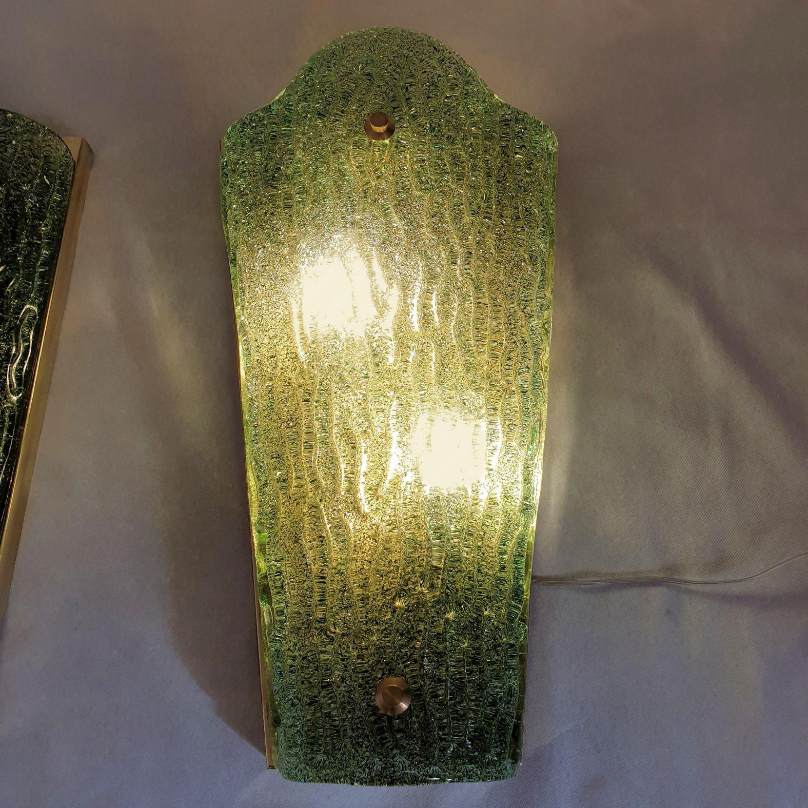 Green Murano and brass sconces, Italy - a pair For Sale 1