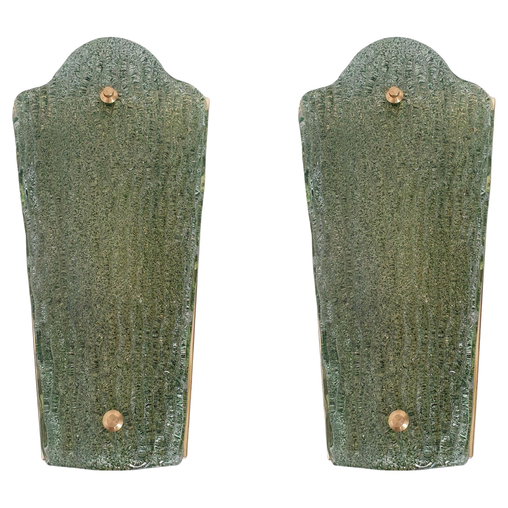 Green Murano and brass sconces, Italy - a pair
