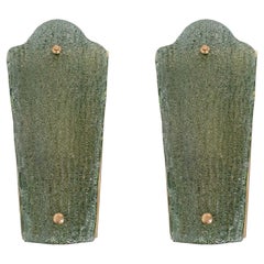 Large Green Murano and Brass Sconces, Mid-Century Modern, a Pair