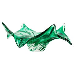 Large Green Murano Blown Art Glass Dish / Centerpiece, Excellent, Ships Free USA