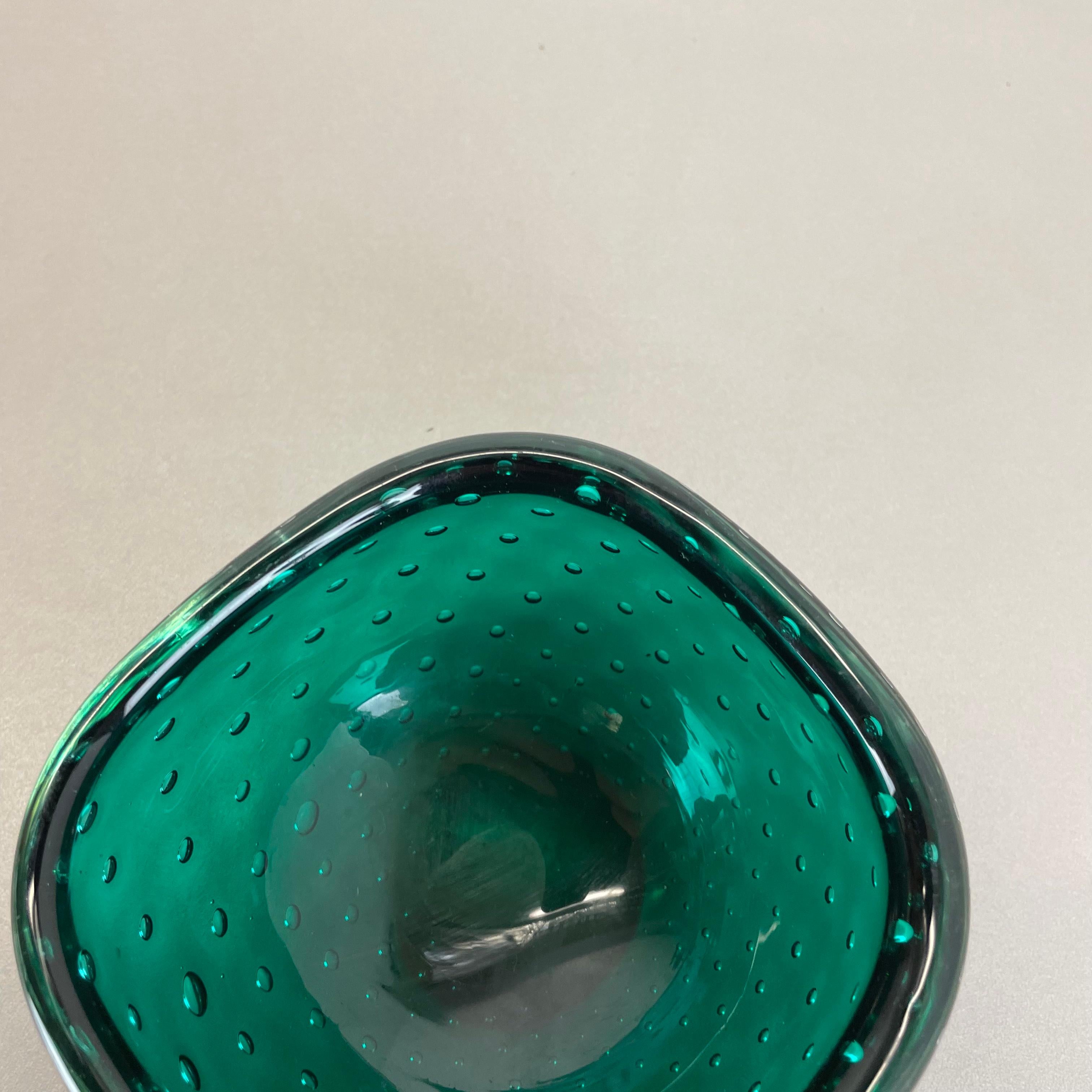 Large Green Murano Bubble Glass Bowl Element Shell Ashtray Murano, Italy, 1970s For Sale 2