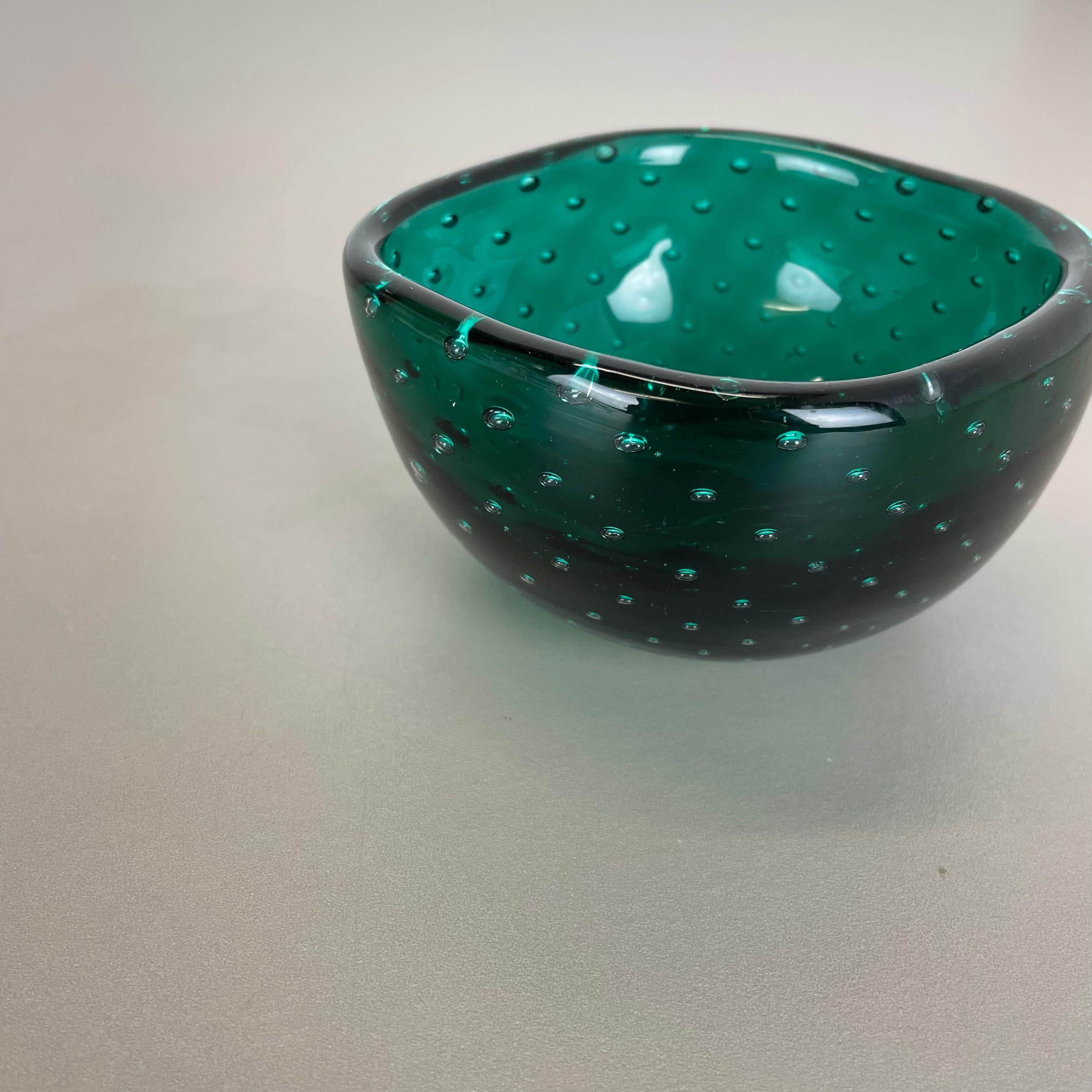 Large Green Murano Bubble Glass Bowl Element Shell Ashtray Murano, Italy, 1970s For Sale 7