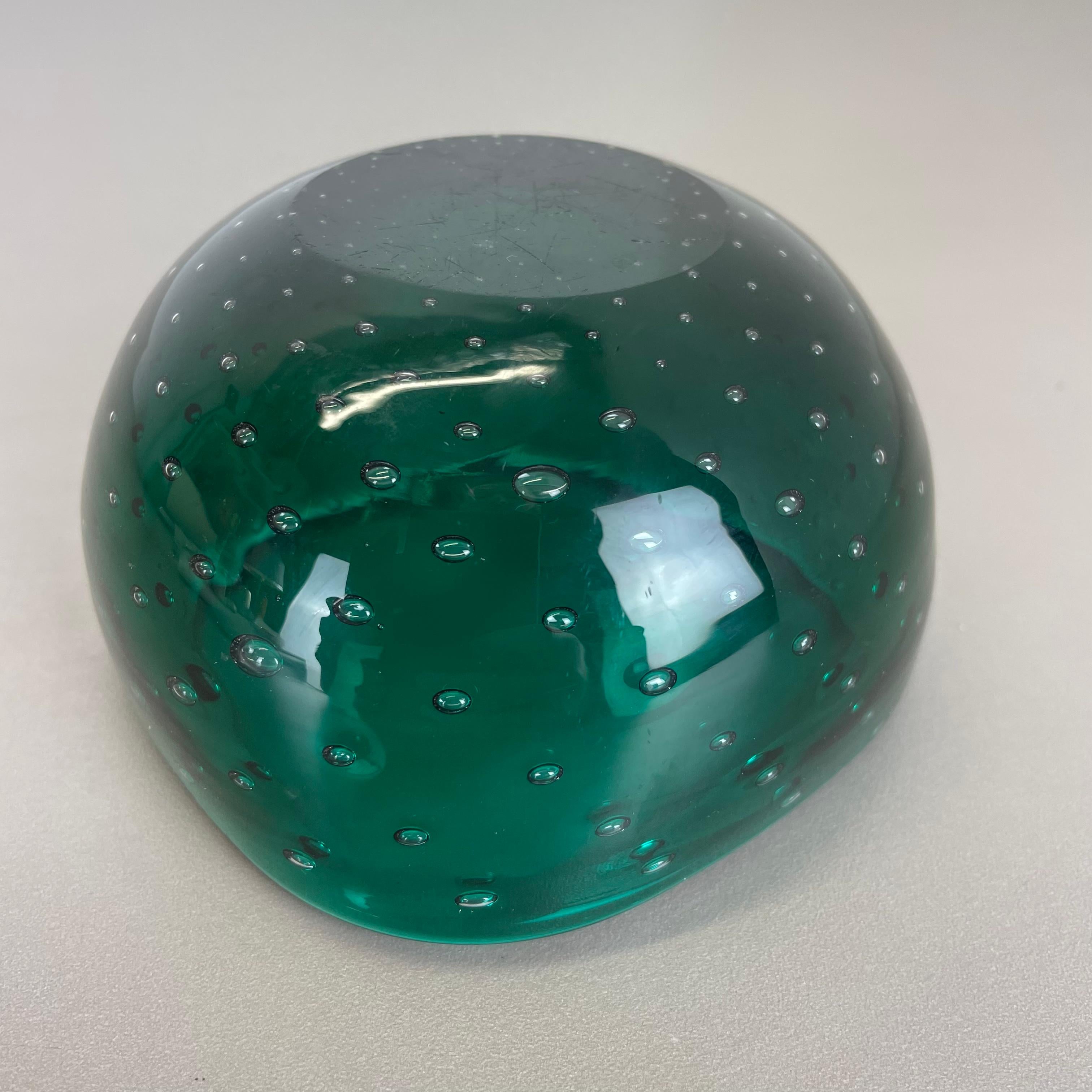 Large Green Murano Bubble Glass Bowl Element Shell Ashtray Murano, Italy, 1970s For Sale 8