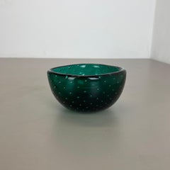 Großer Aschenbecher aus grünem Muranoglas mit Blasenglas-Schale mit Muschelmotiv, Italien, 1970er Jahre