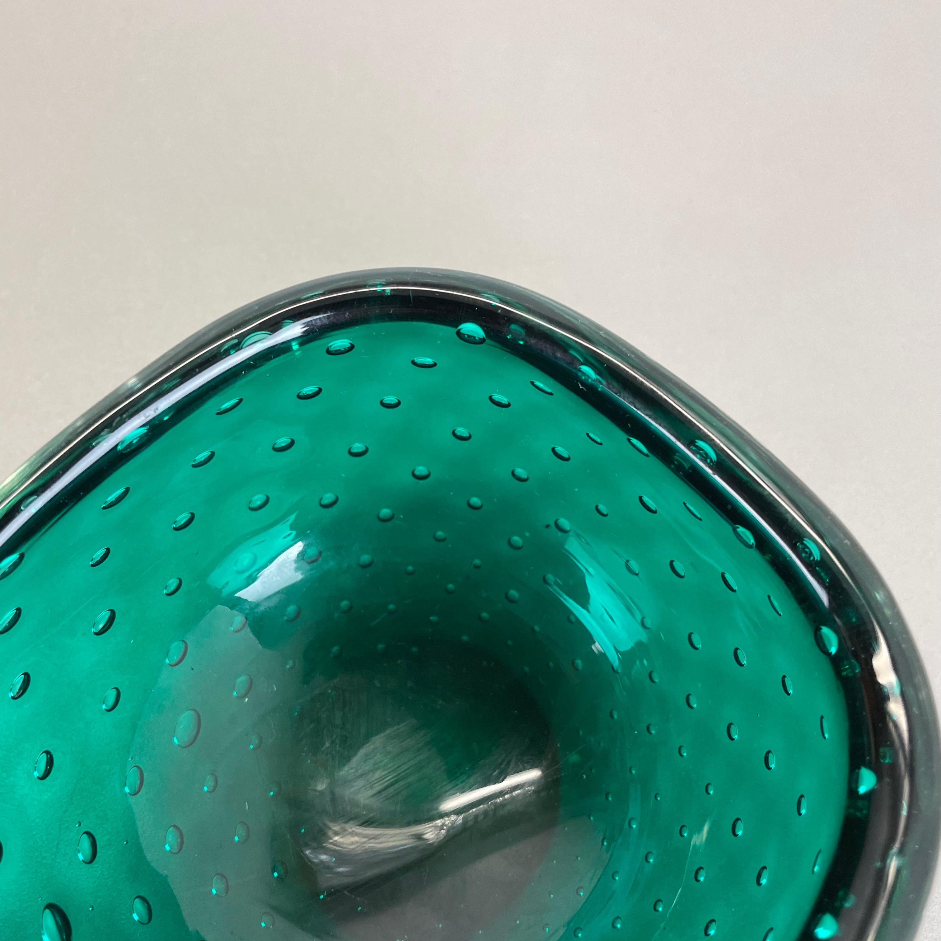 Italian Large Green Murano Bubble Glass Bowl Element Shell Ashtray Murano, Italy, 1970s For Sale