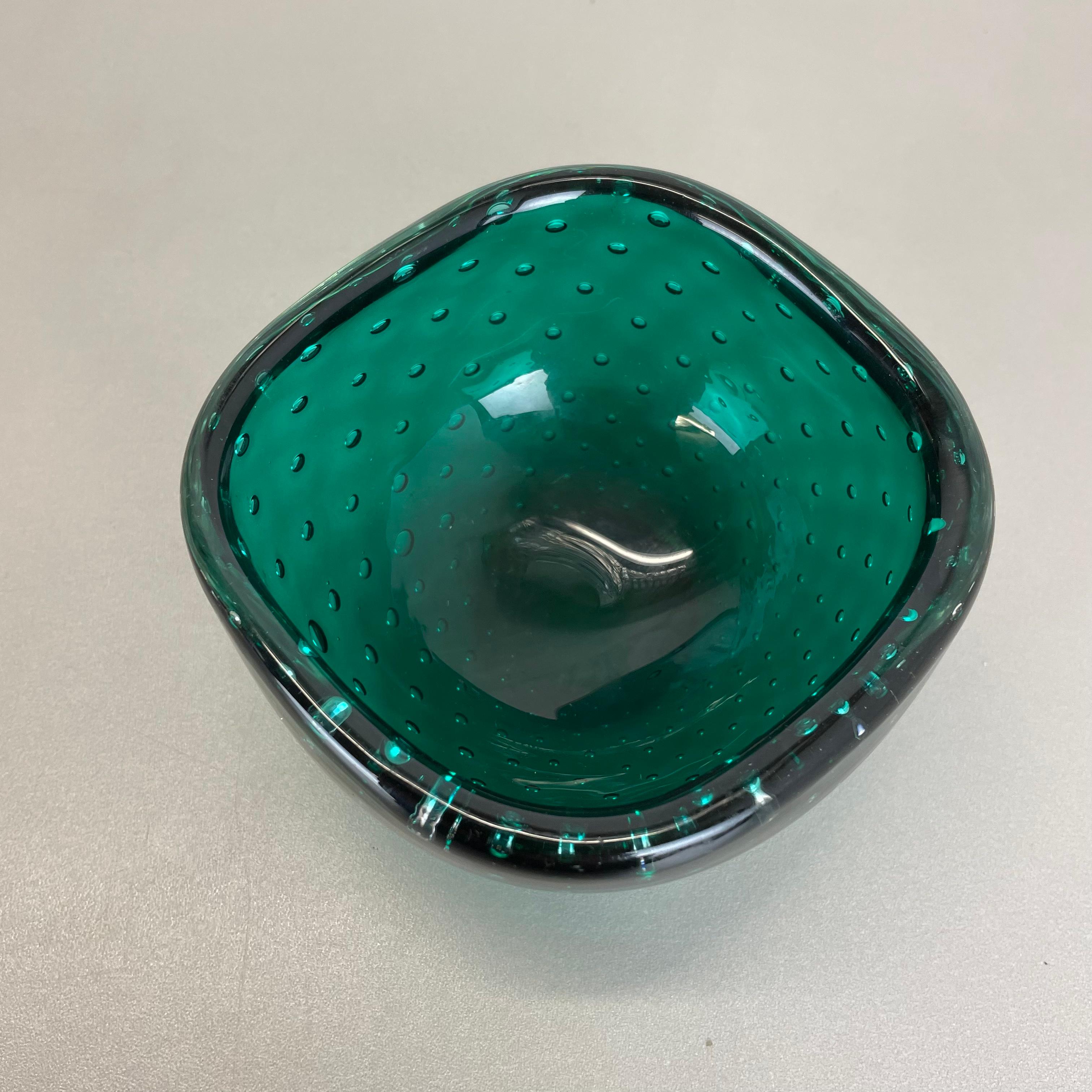 20th Century Large Green Murano Bubble Glass Bowl Element Shell Ashtray Murano, Italy, 1970s For Sale
