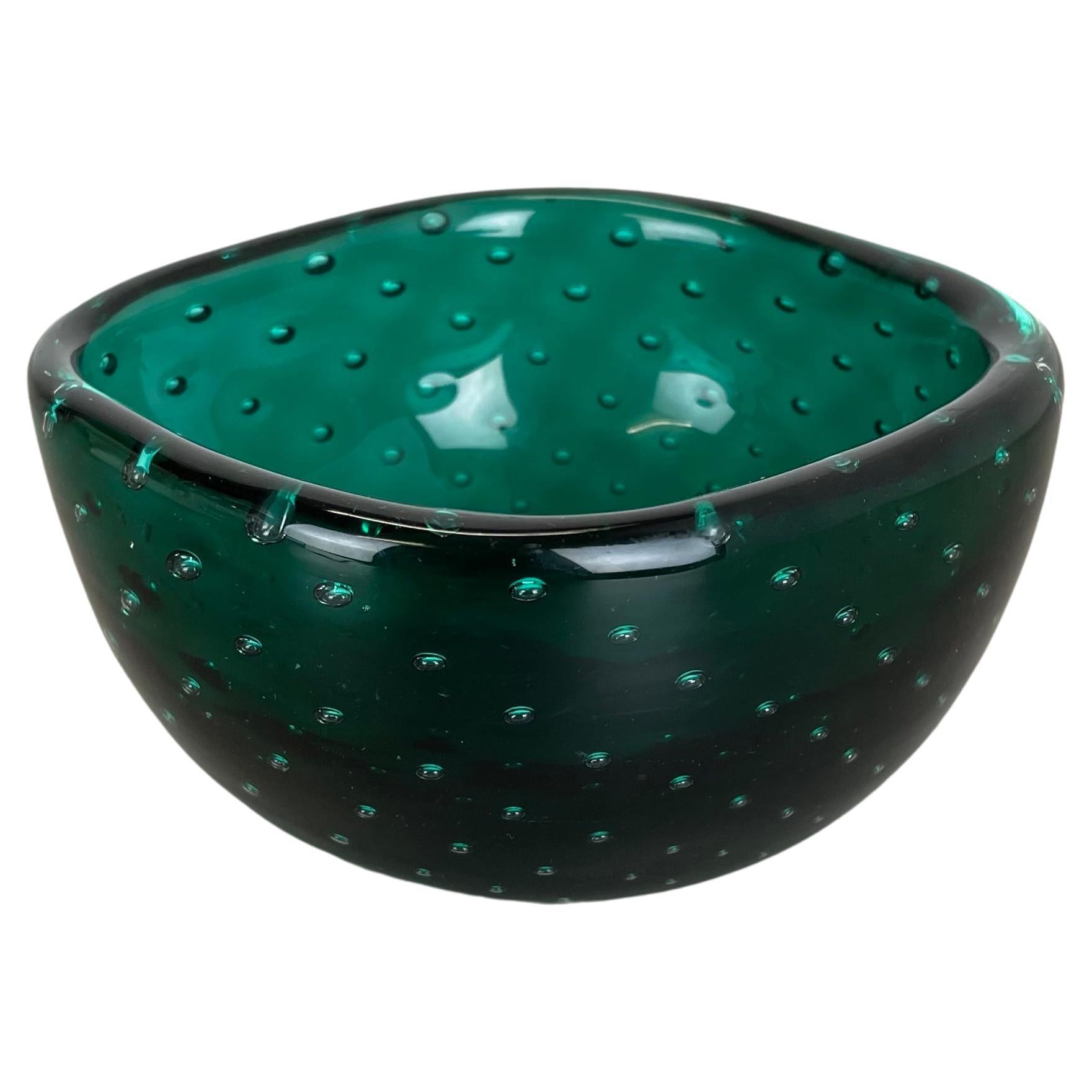 Large Green Murano Bubble Glass Bowl Element Shell Ashtray Murano, Italy, 1970s For Sale