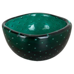 Vintage Large Green Murano Bubble Glass Bowl Element Shell Ashtray Murano, Italy, 1970s