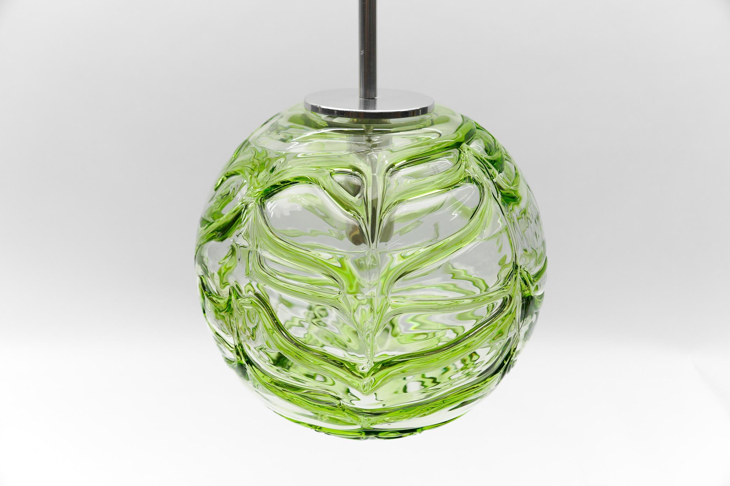 Large Green Murano Glass Ball Pendant Lamp by Doria, - 1960s Germany For Sale 5