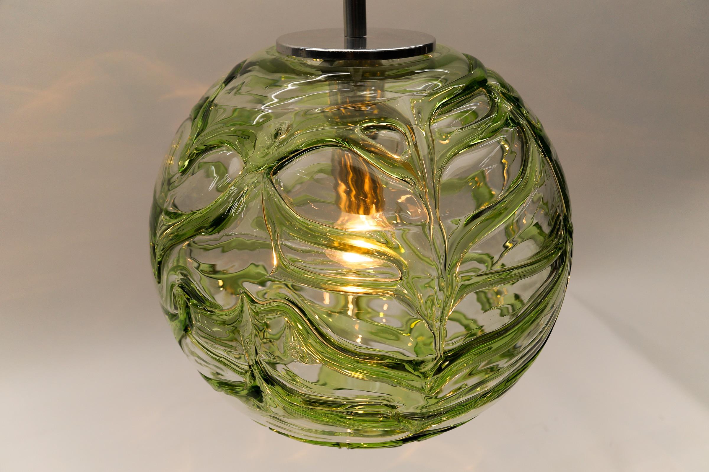 Large Green Murano Glass Ball Pendant Lamp by Doria, - 1960s Germany For Sale 6