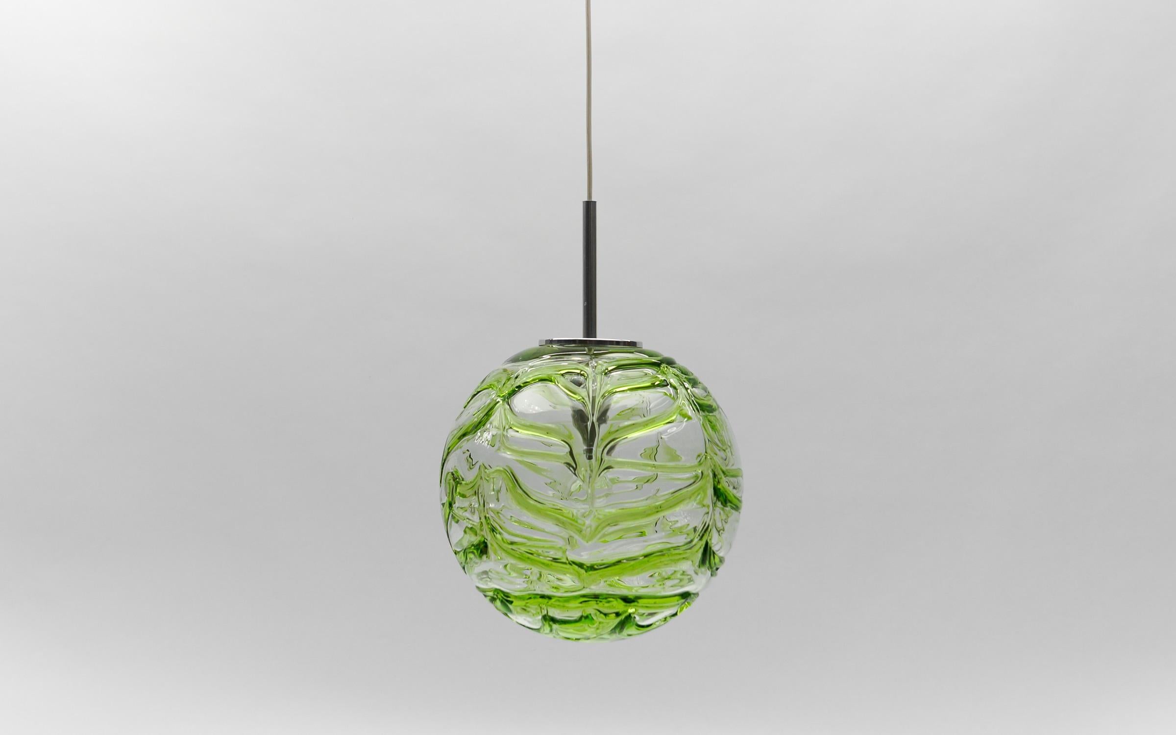 Large Green Murano Glass Ball Pendant Lamp by Doria, - 1960s Germany For Sale 8