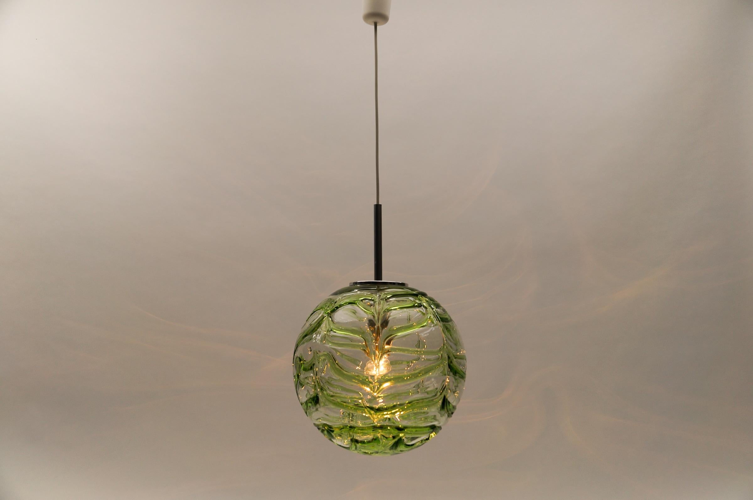 Mid-Century Modern Large Green Murano Glass Ball Pendant Lamp by Doria, - 1960s Germany For Sale