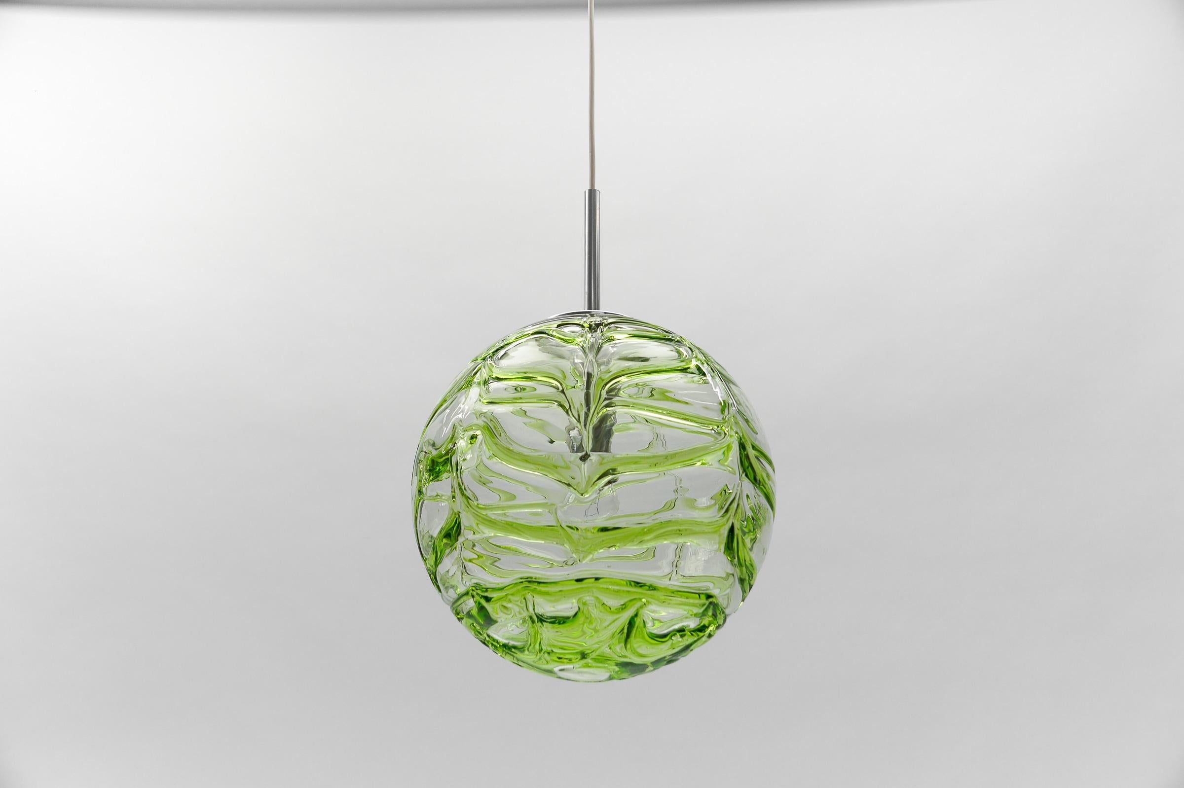 Large Green Murano Glass Ball Pendant Lamp by Doria, - 1960s Germany In Good Condition For Sale In Nürnberg, Bayern