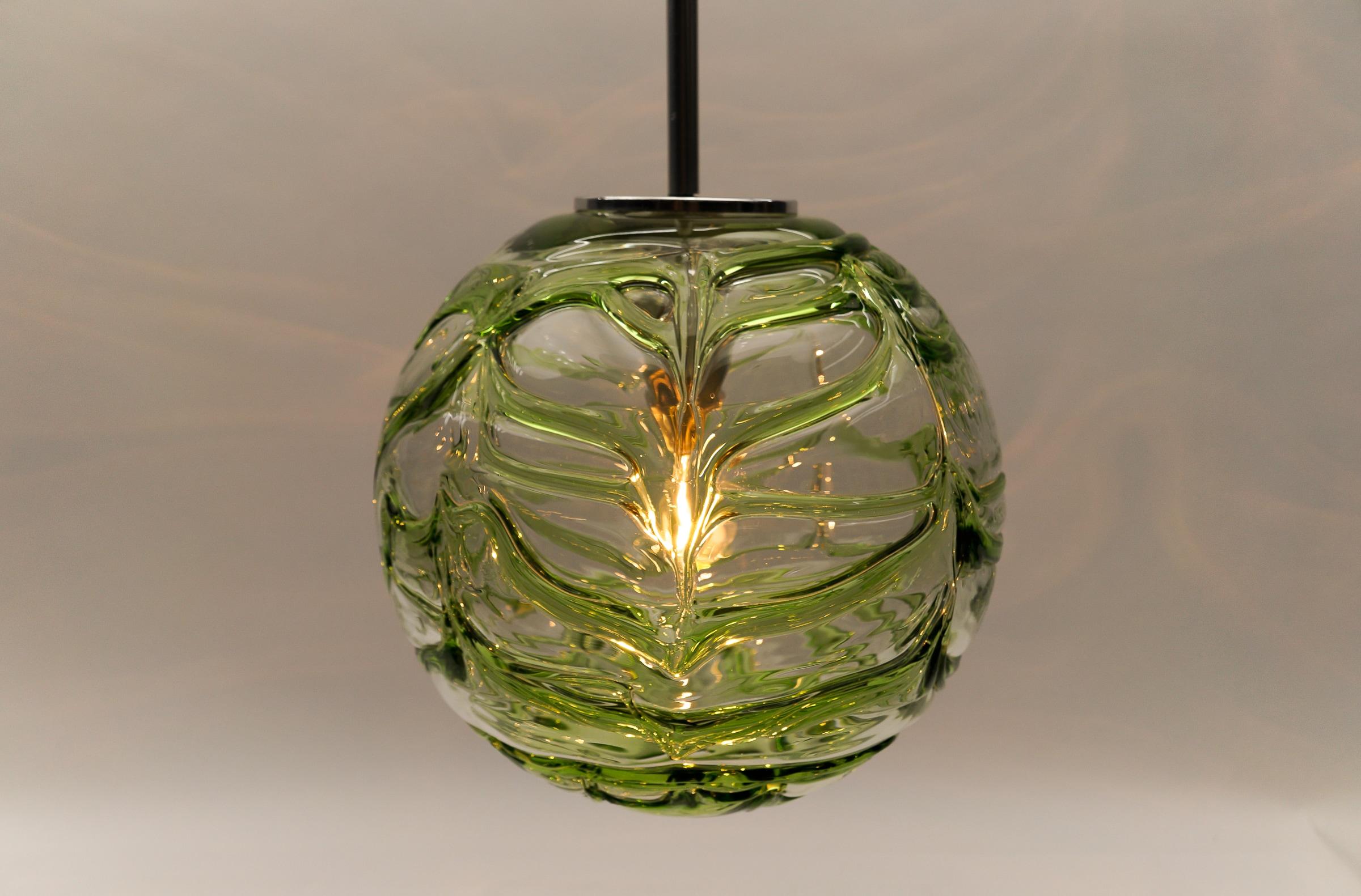 Mid-20th Century Large Green Murano Glass Ball Pendant Lamp by Doria, - 1960s Germany For Sale
