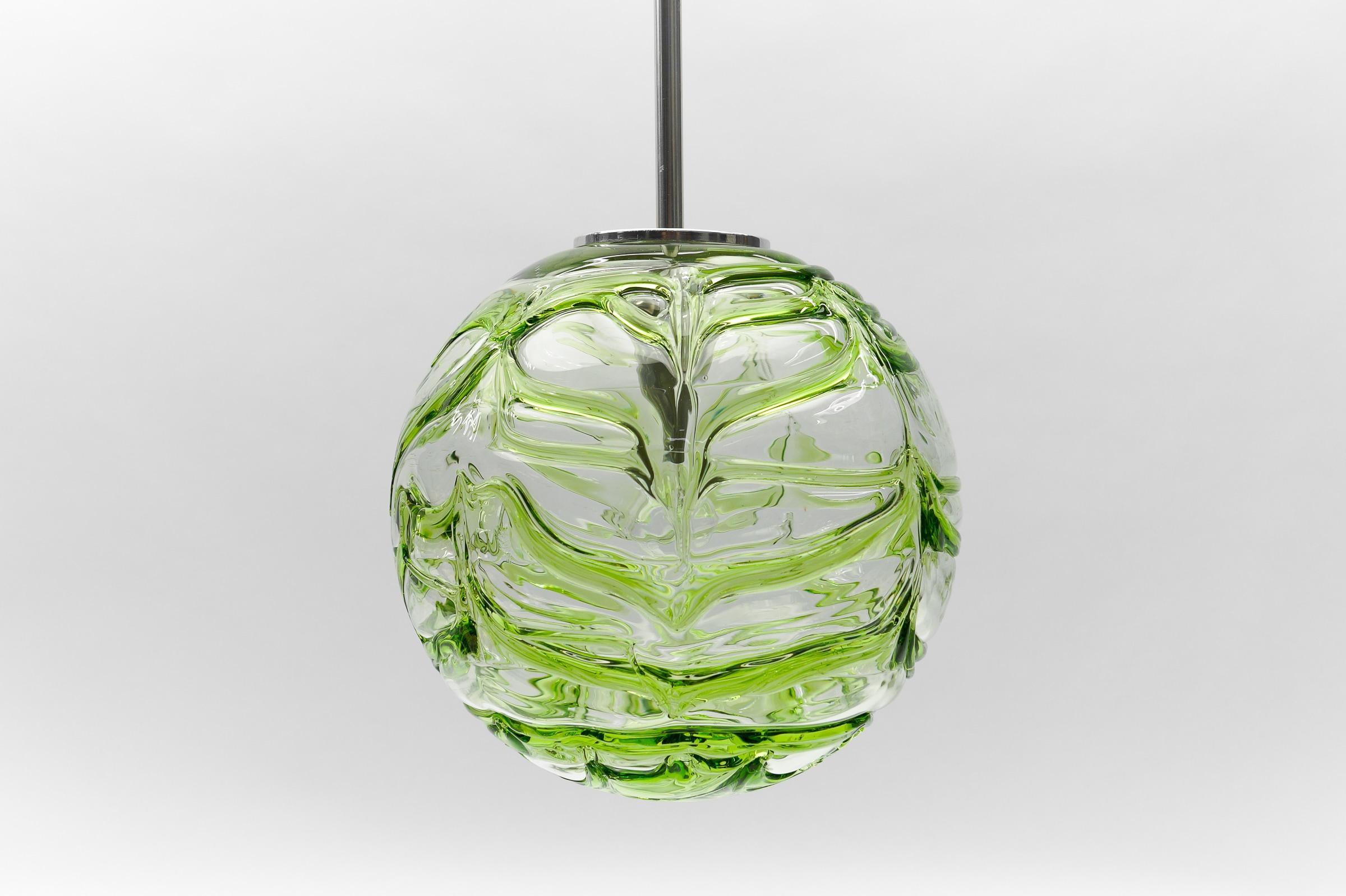 Metal Large Green Murano Glass Ball Pendant Lamp by Doria, - 1960s Germany For Sale