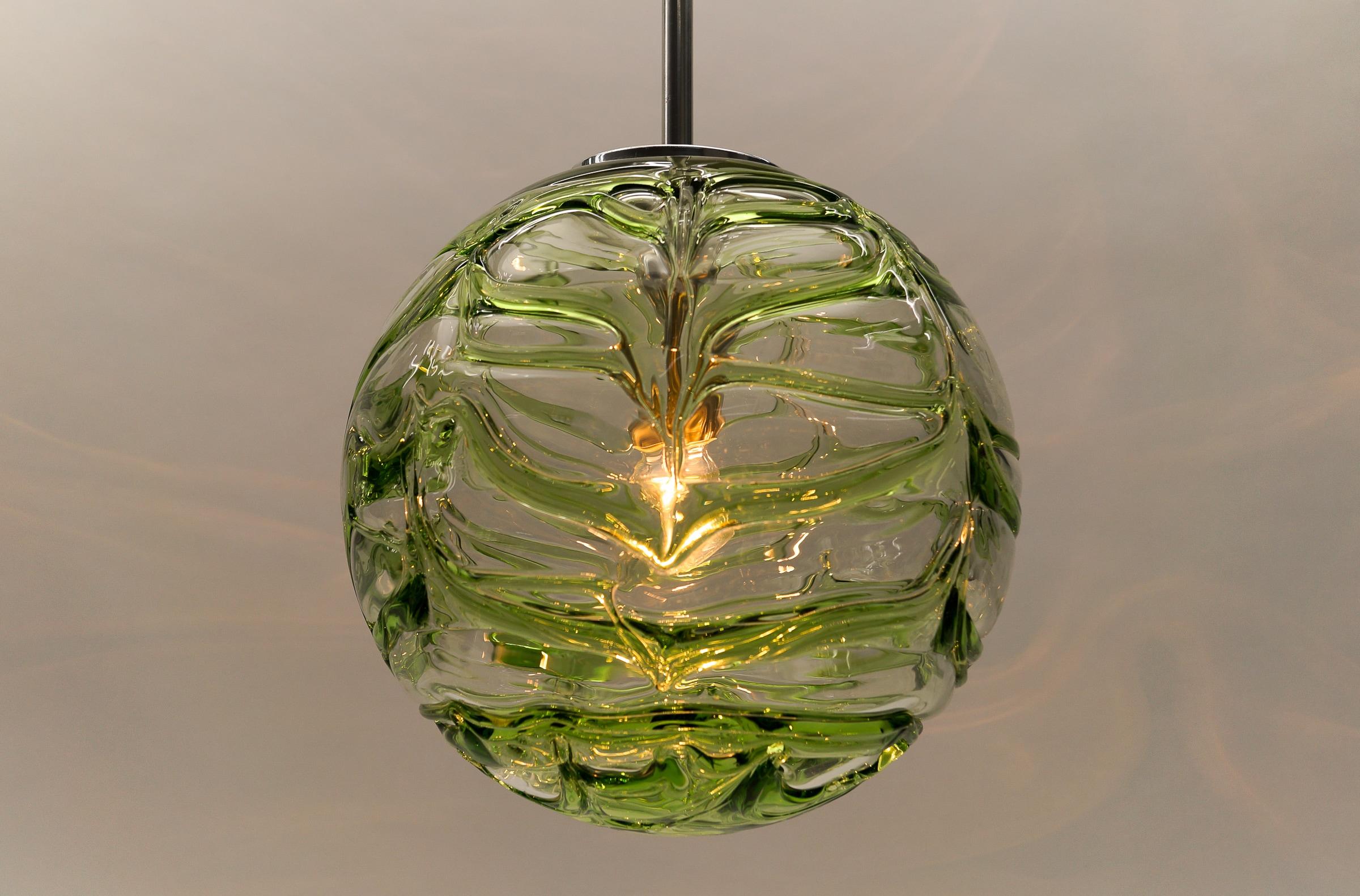 Large Green Murano Glass Ball Pendant Lamp by Doria, - 1960s Germany For Sale 1