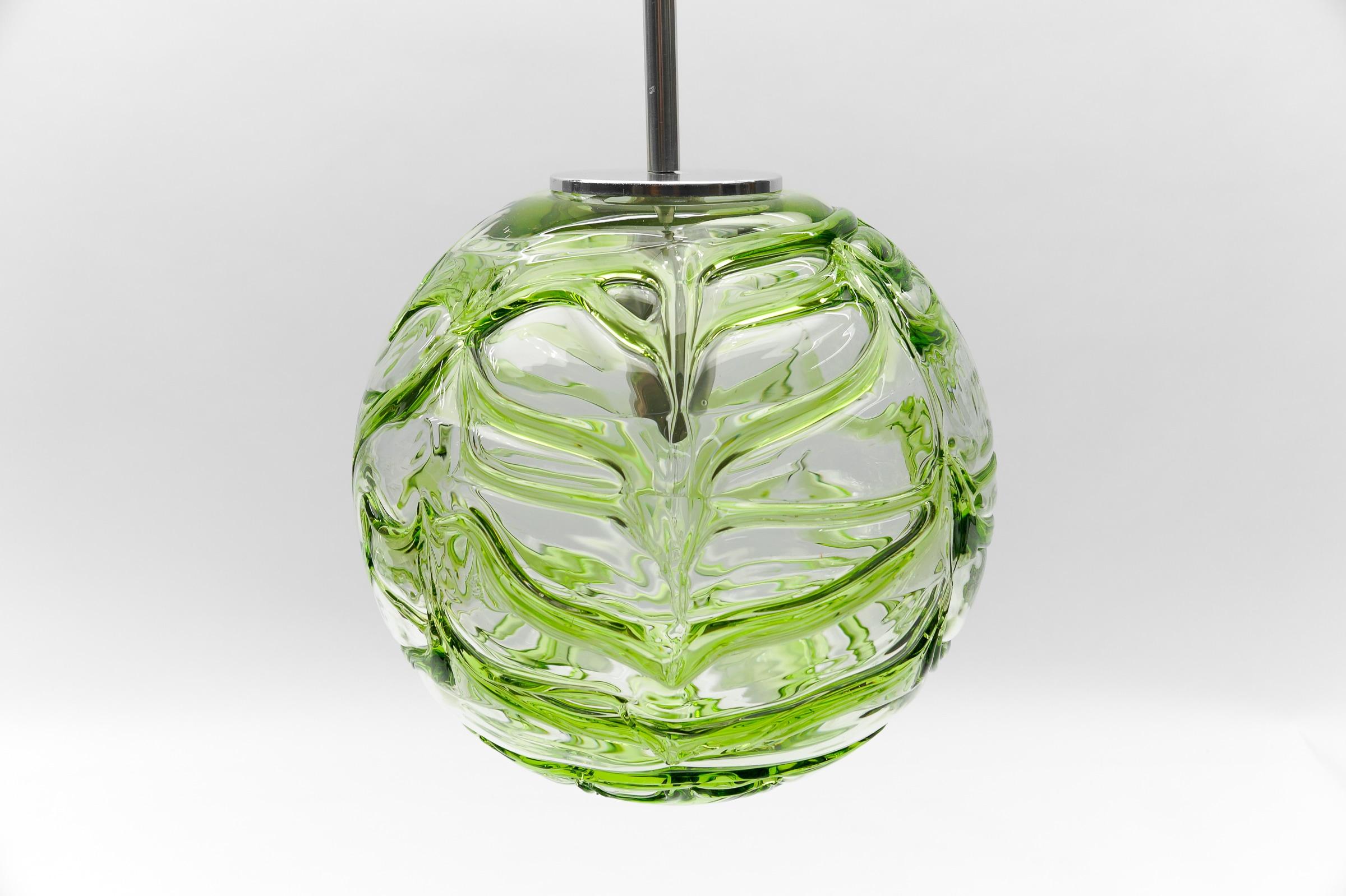 Large Green Murano Glass Ball Pendant Lamp by Doria, - 1960s Germany For Sale 2