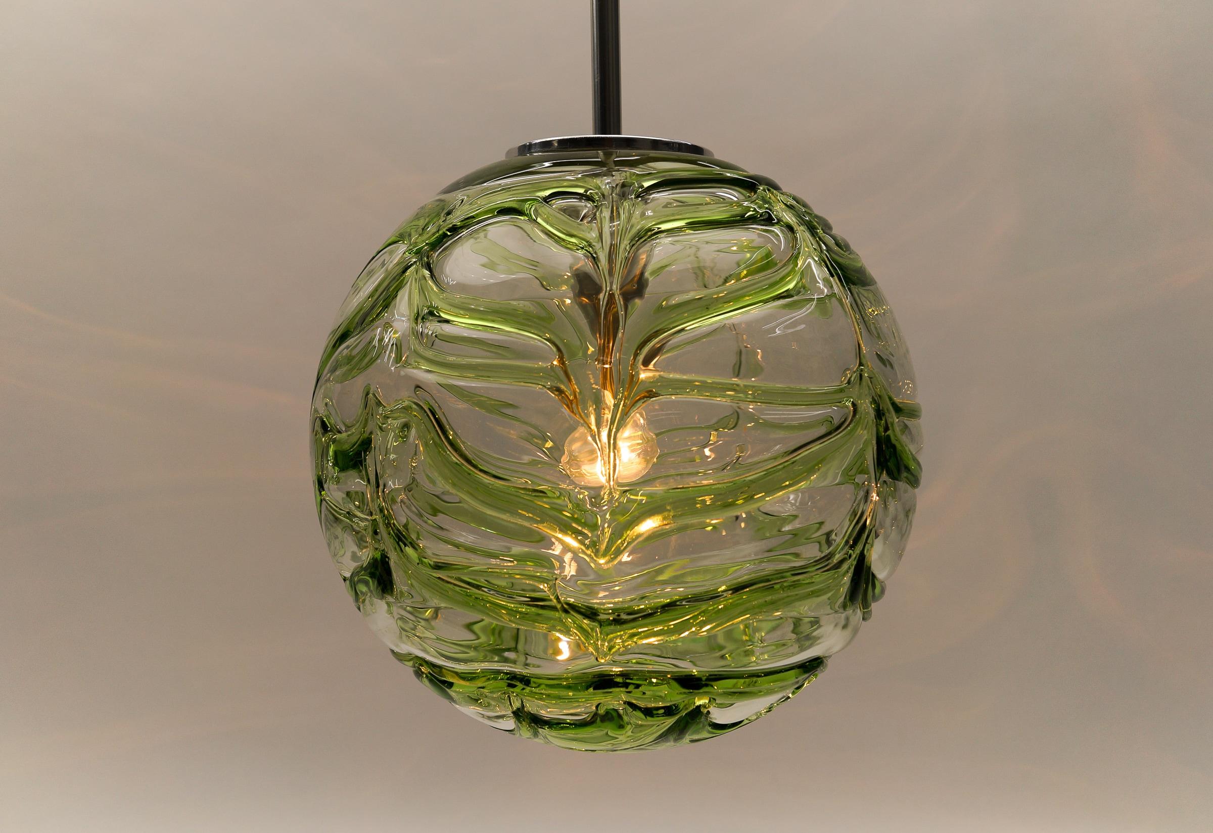 Large Green Murano Glass Ball Pendant Lamp by Doria, - 1960s Germany For Sale 3
