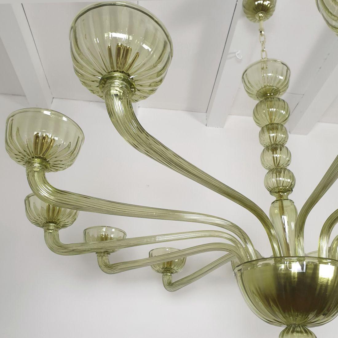 Large Green Murano glass chandelier, Italy 6