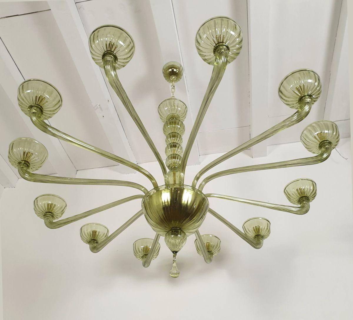 Italian Large Green Murano glass chandelier, Italy