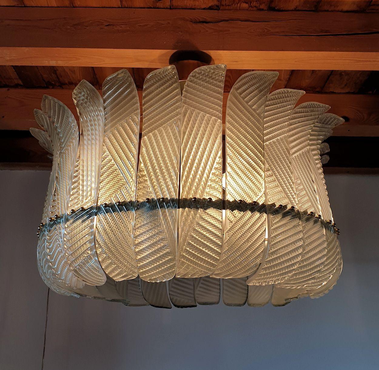 Laiton Grand lustre en verre de Murano vert, Italie en vente